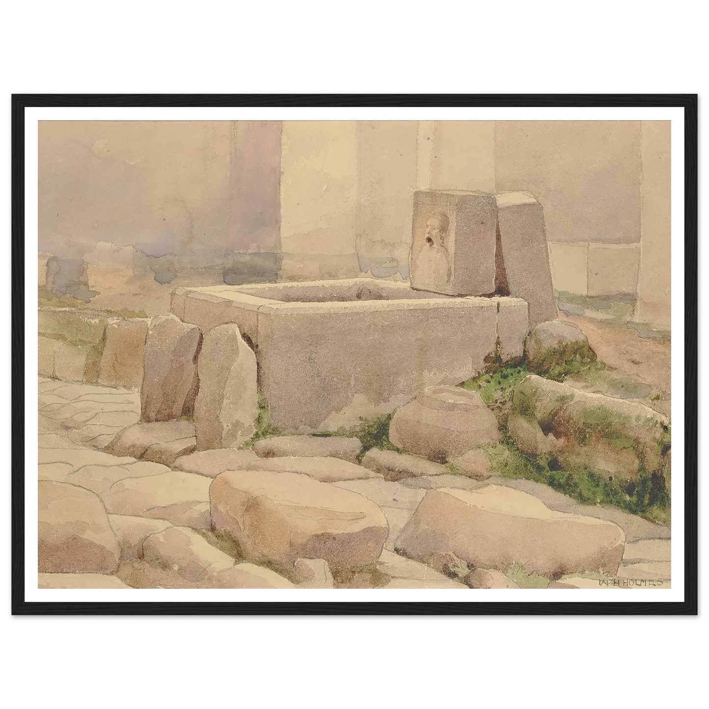 Pompeian Fountain And Horse Trough (1880) Art Print | William Henry Holmes - Framed Poster - 30x40 cm / 12x16″ - Black frame