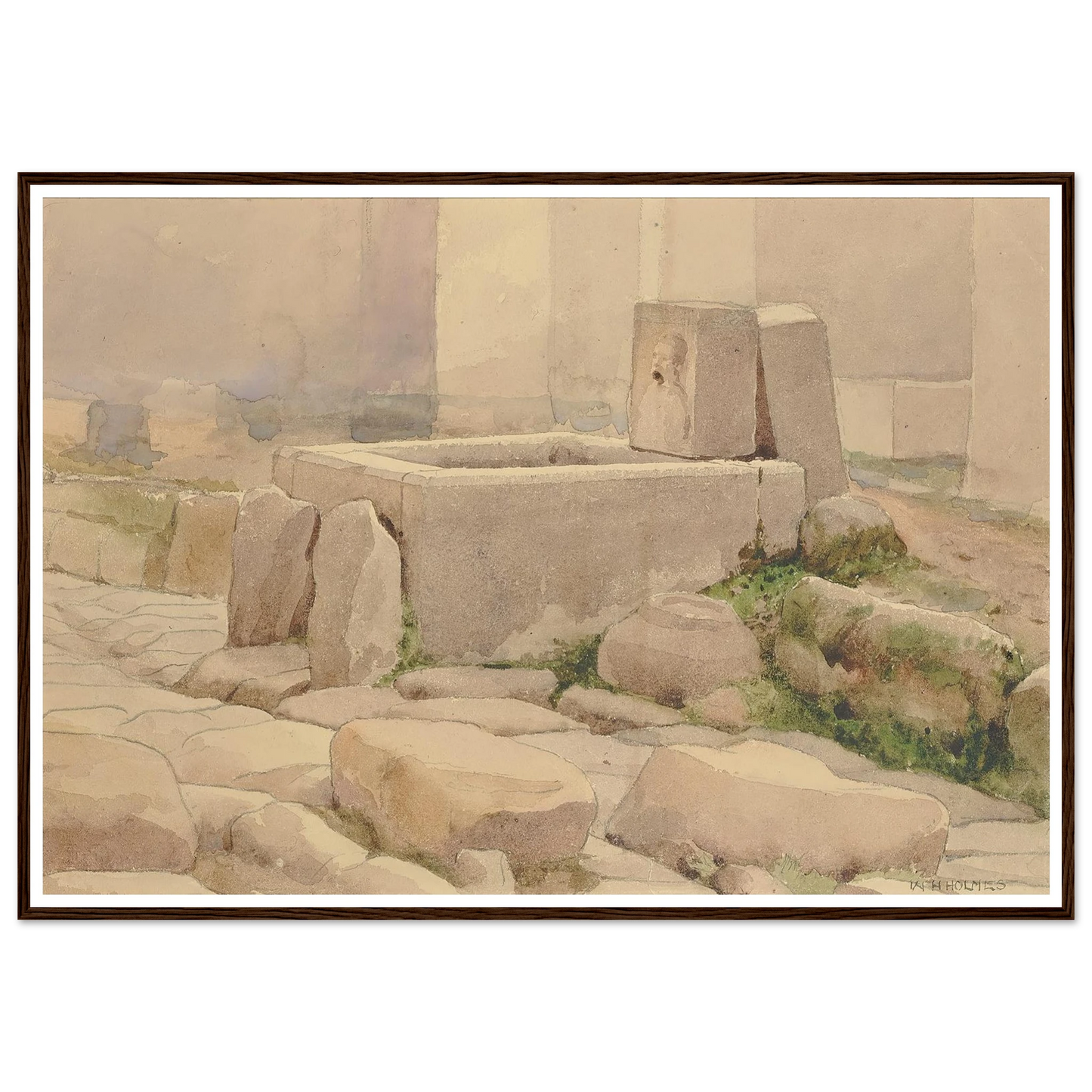 Pompeian Fountain And Horse Trough (1880) Art Print | William Henry Holmes - Framed Poster - 30x40 cm / 12x16″ - Black frame
