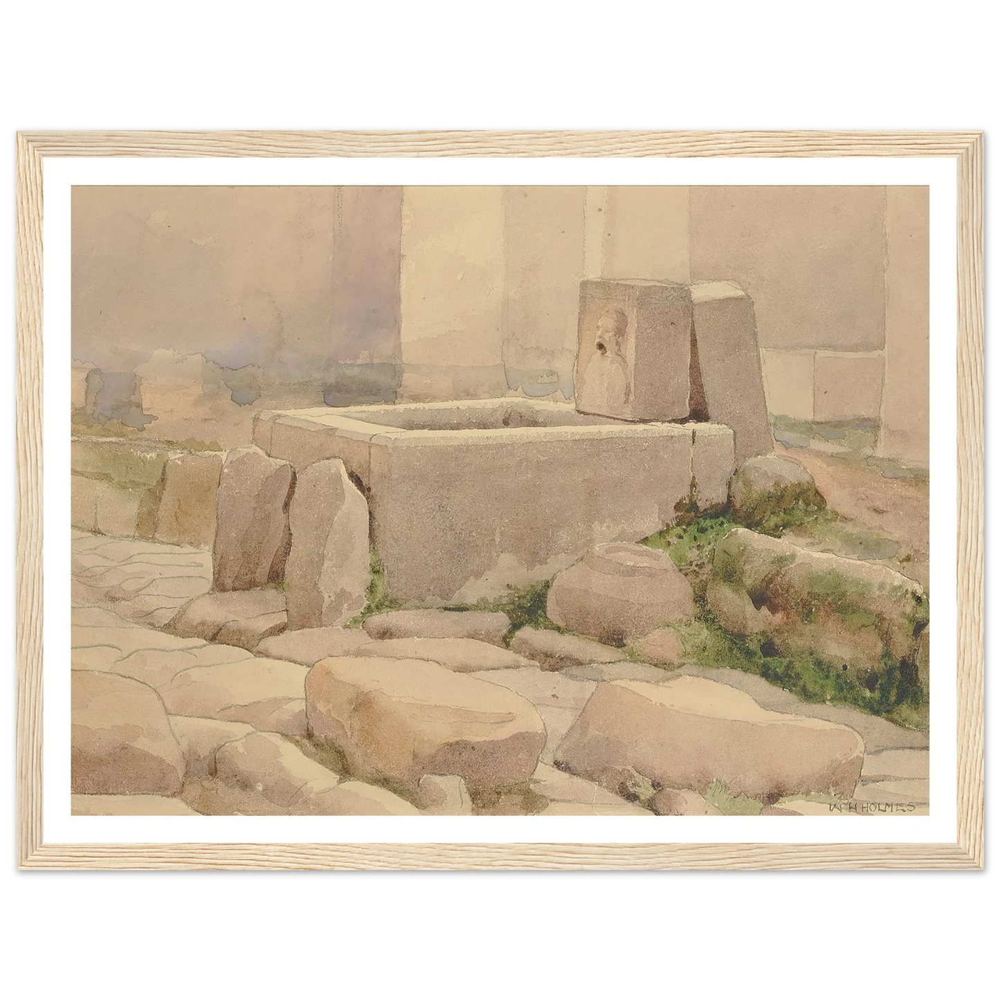 Pompeian Fountain And Horse Trough (1880) Art Print | William Henry Holmes - Framed Poster - 30x40 cm / 12x16″ - Black frame