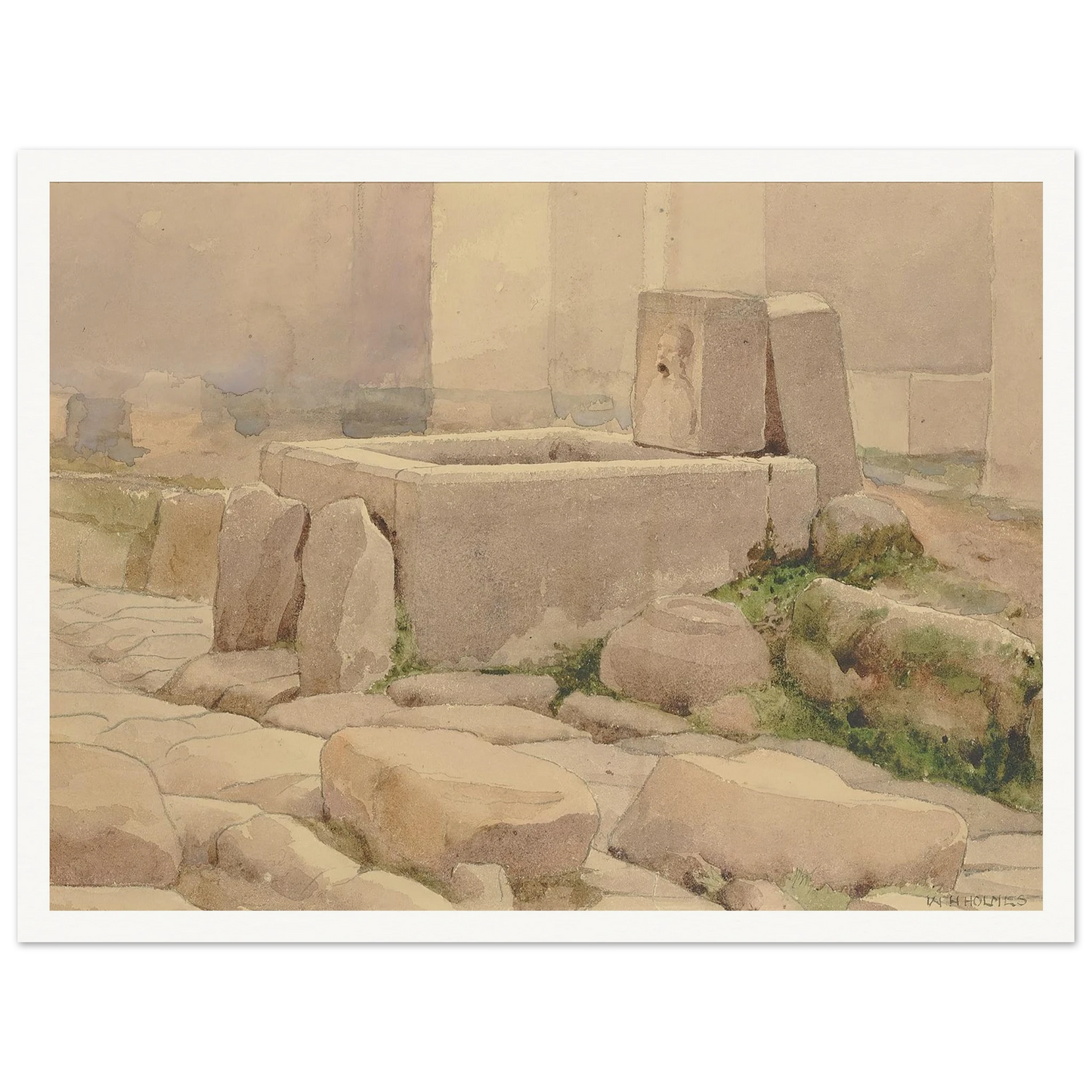 Pompeian Fountain And Horse Trough (1880) Art Print | William Henry Holmes - Framed Poster - 30x40 cm / 12x16″ - Black frame