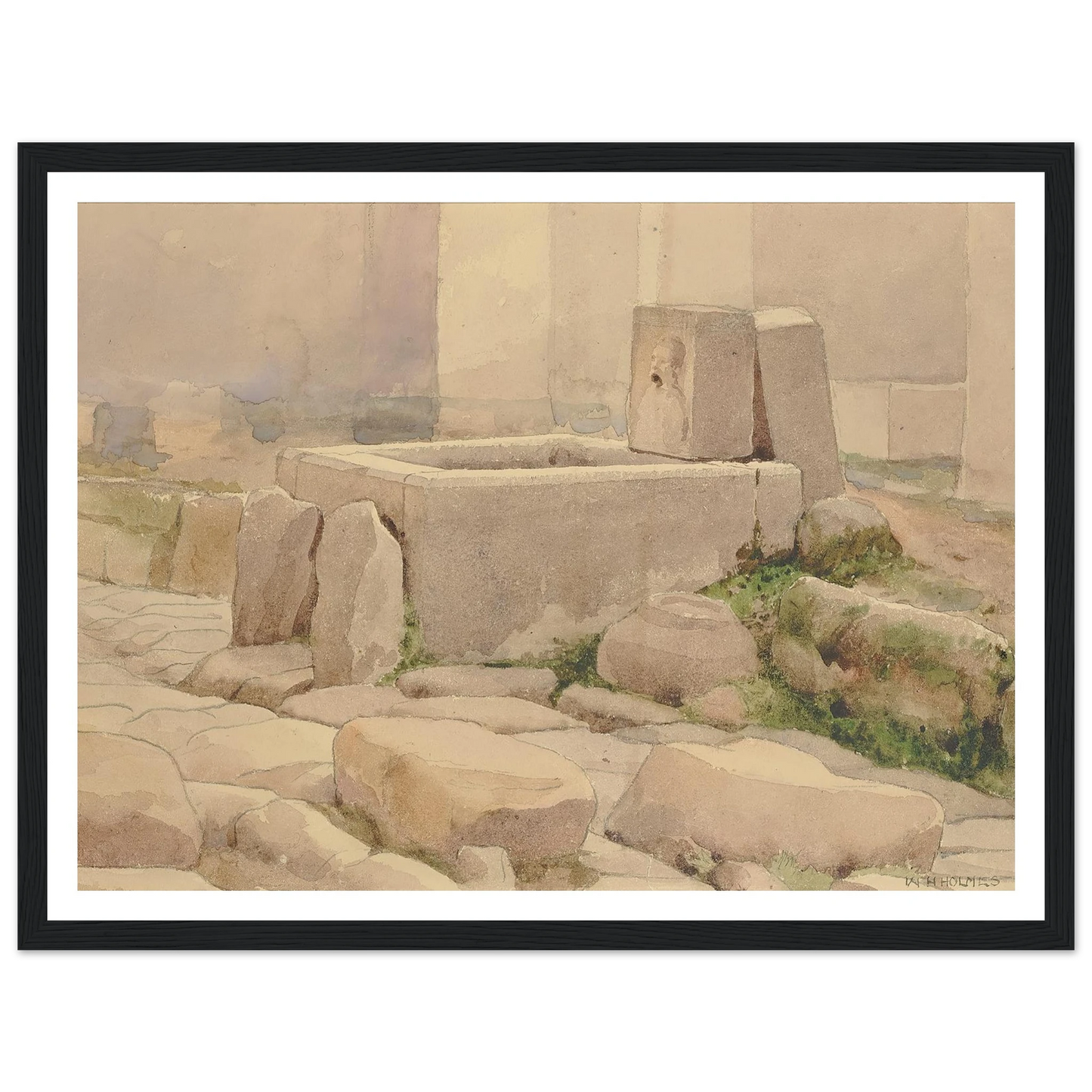 Pompeian Fountain And Horse Trough (1880) Art Print | William Henry Holmes - Framed Poster - 30x40 cm / 12x16″ - Black frame