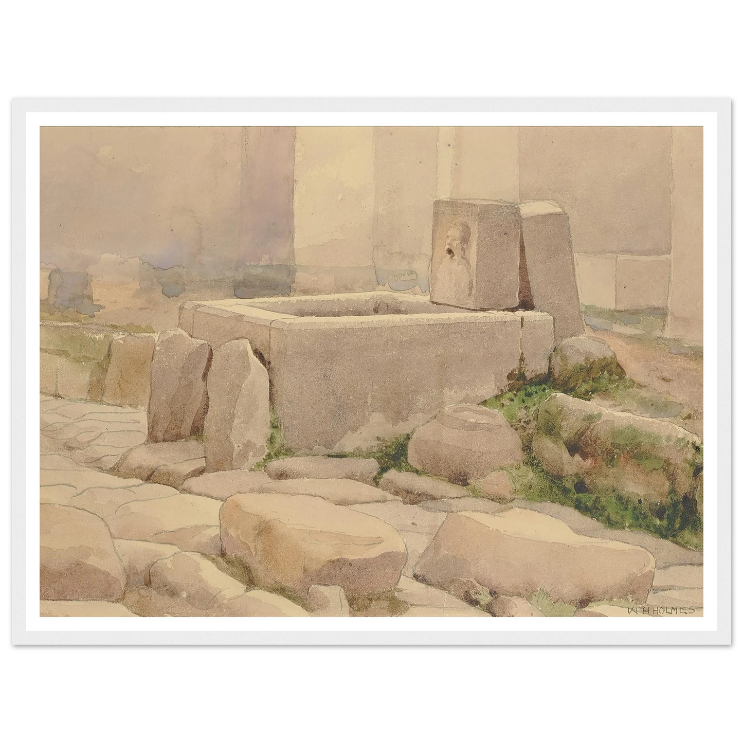 Pompeian Fountain And Horse Trough (1880) Art Print | William Henry Holmes - Framed Poster - 30x40 cm / 12x16″ - Black frame