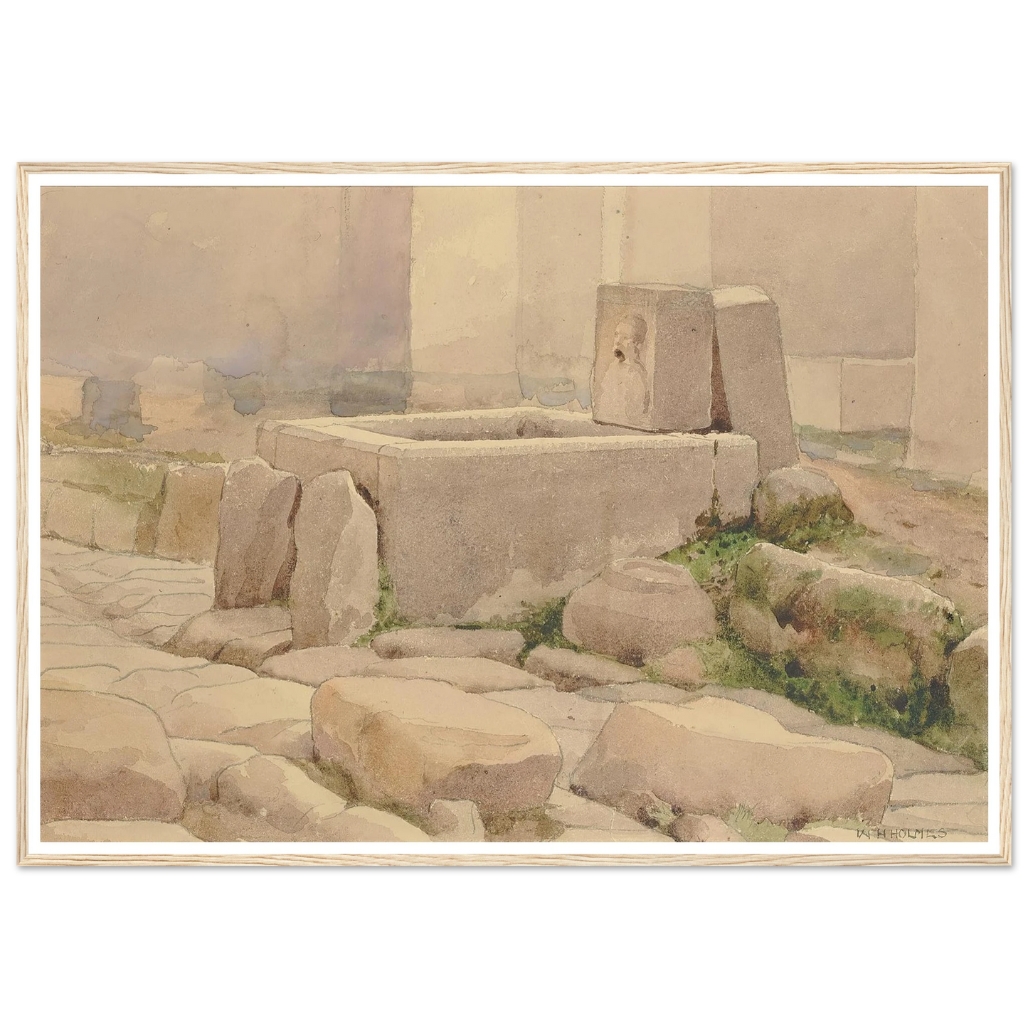 Pompeian Fountain And Horse Trough (1880) Art Print | William Henry Holmes - Framed Poster - 30x40 cm / 12x16″ - Black frame