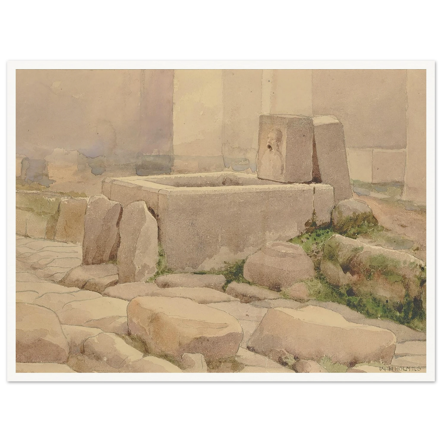 Pompeian Fountain And Horse Trough (1880) Art Print | William Henry Holmes - Framed Poster - 30x40 cm / 12x16″ - Black frame