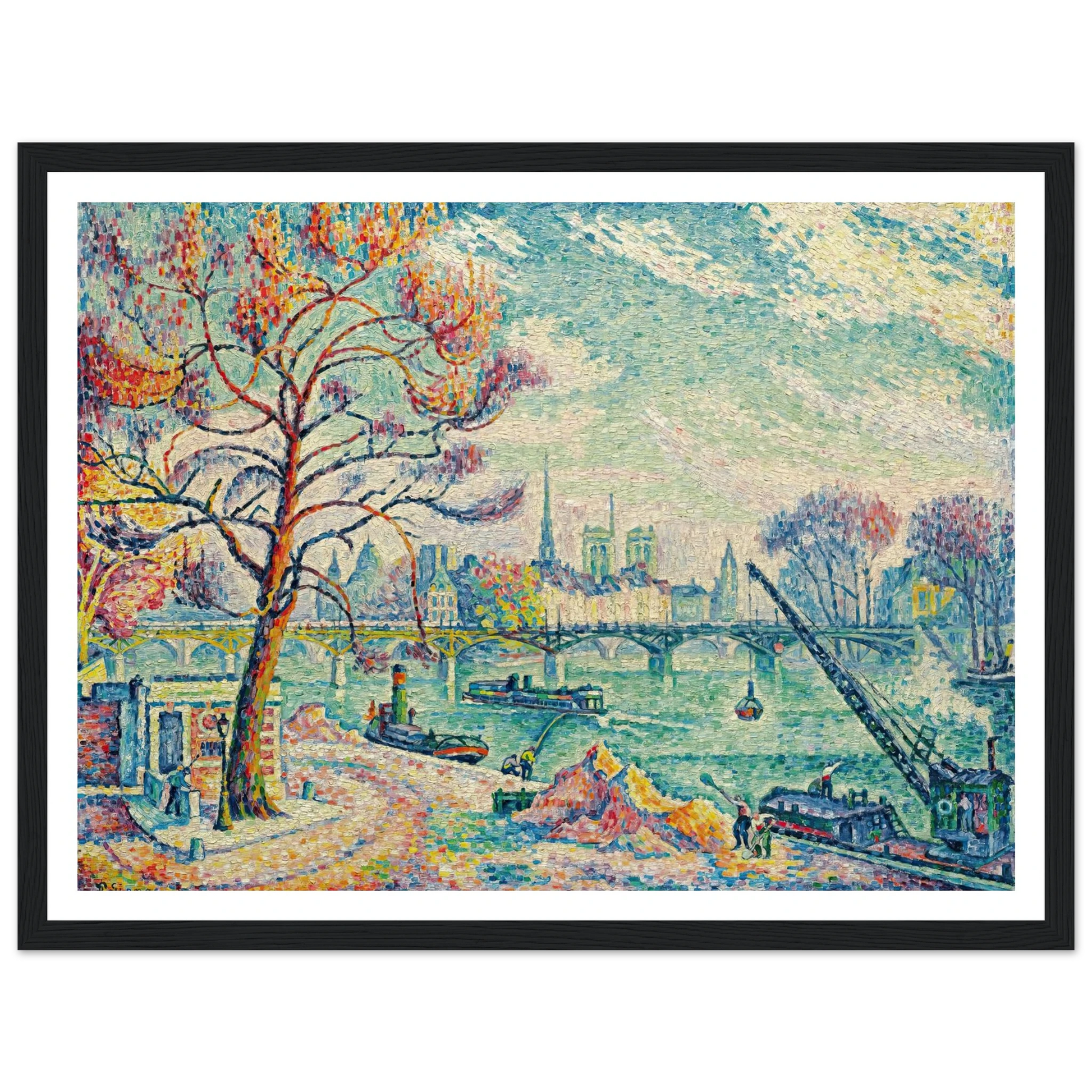 Pont Des Arts (Paris) (1925) Art Print | Paul Signac - Framed Poster - 30x40 cm / 12x16″ - Black frame