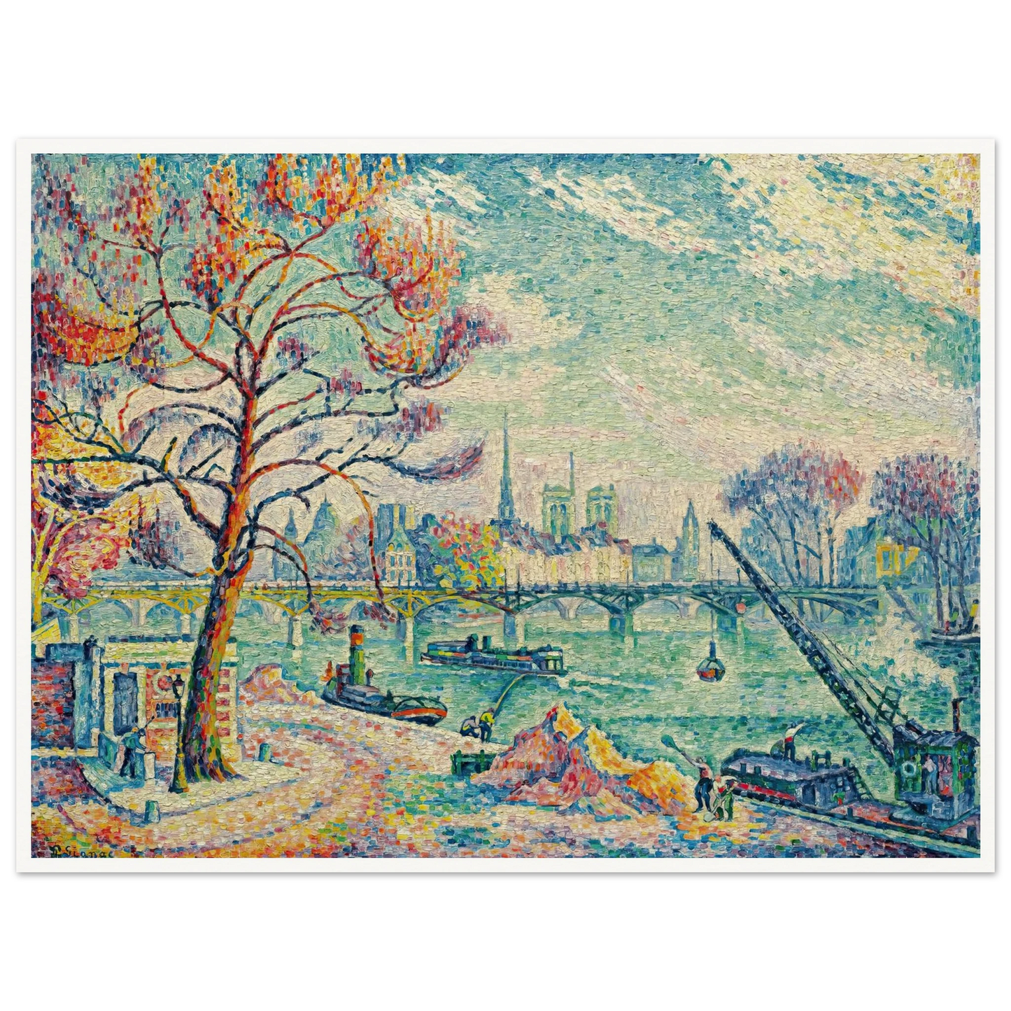 Pont Des Arts (Paris) (1925) Art Print | Paul Signac - Framed Poster - 30x40 cm / 12x16″ - Black frame