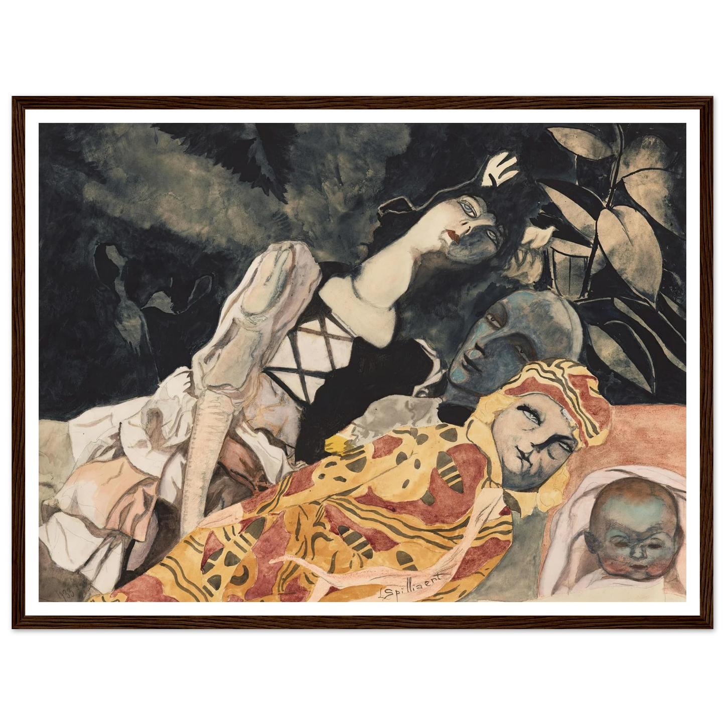 Poppen. Drie generaties (1933) Art Print | Leon Spilliaert - Framed Poster - 30x40 cm / 12x16″ - Black frame