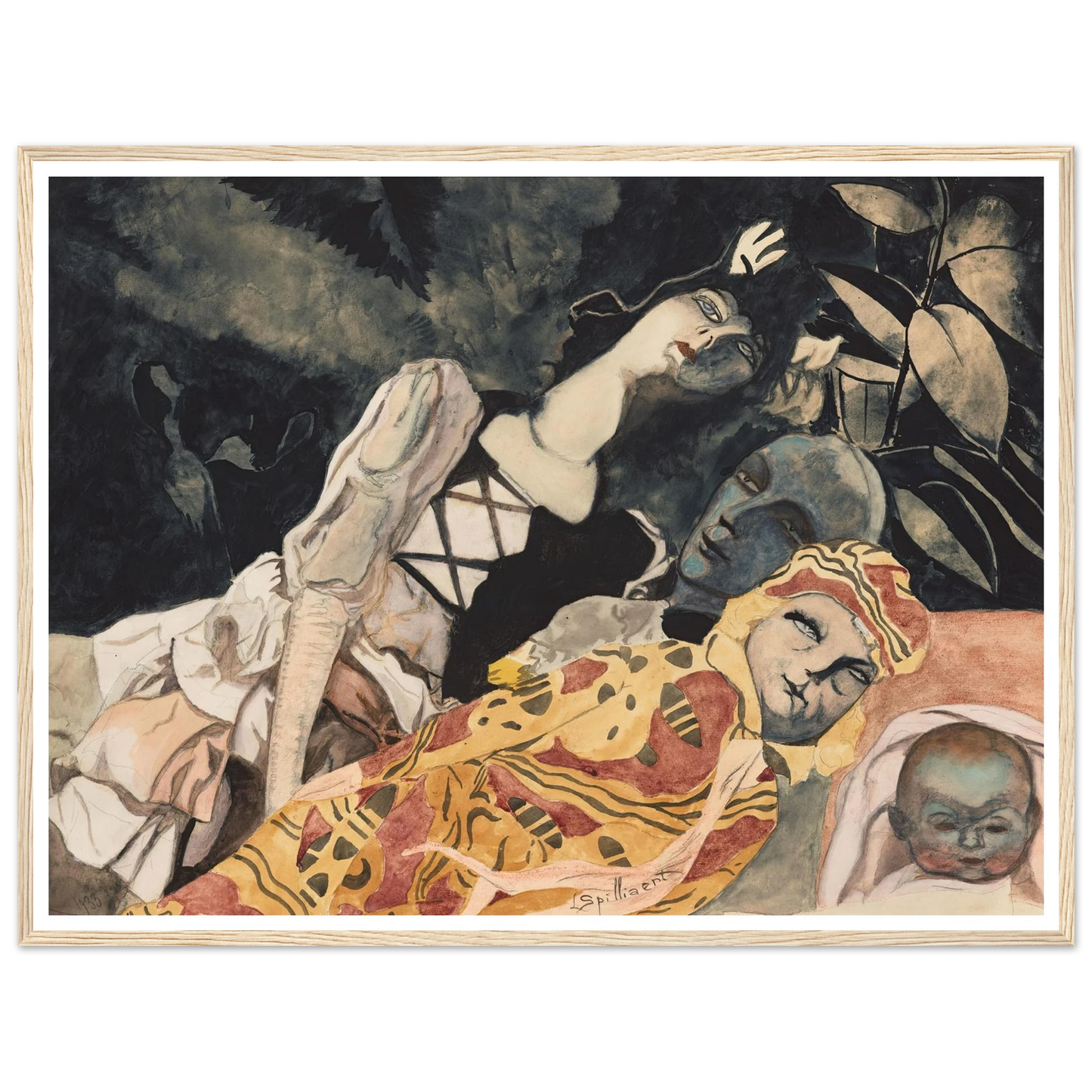 Poppen. Drie generaties (1933) Art Print | Leon Spilliaert - Framed Poster - 30x40 cm / 12x16″ - Black frame