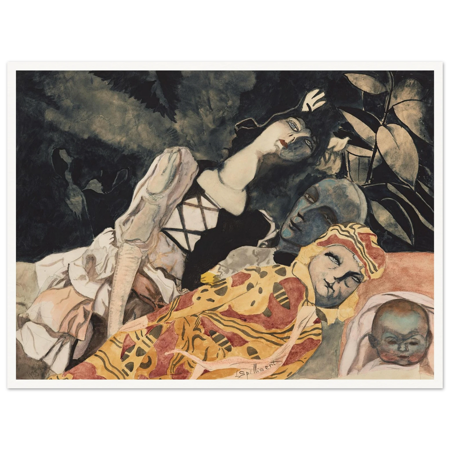 Poppen. Drie generaties (1933) Art Print | Leon Spilliaert - Framed Poster - 30x40 cm / 12x16″ - Black frame