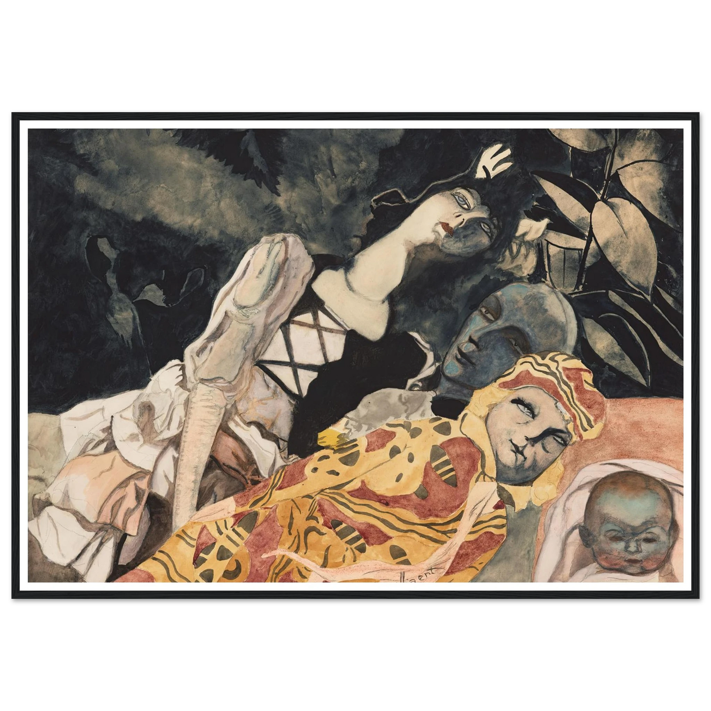 Poppen. Drie generaties (1933) Art Print | Leon Spilliaert - Framed Poster - 30x40 cm / 12x16″ - Black frame