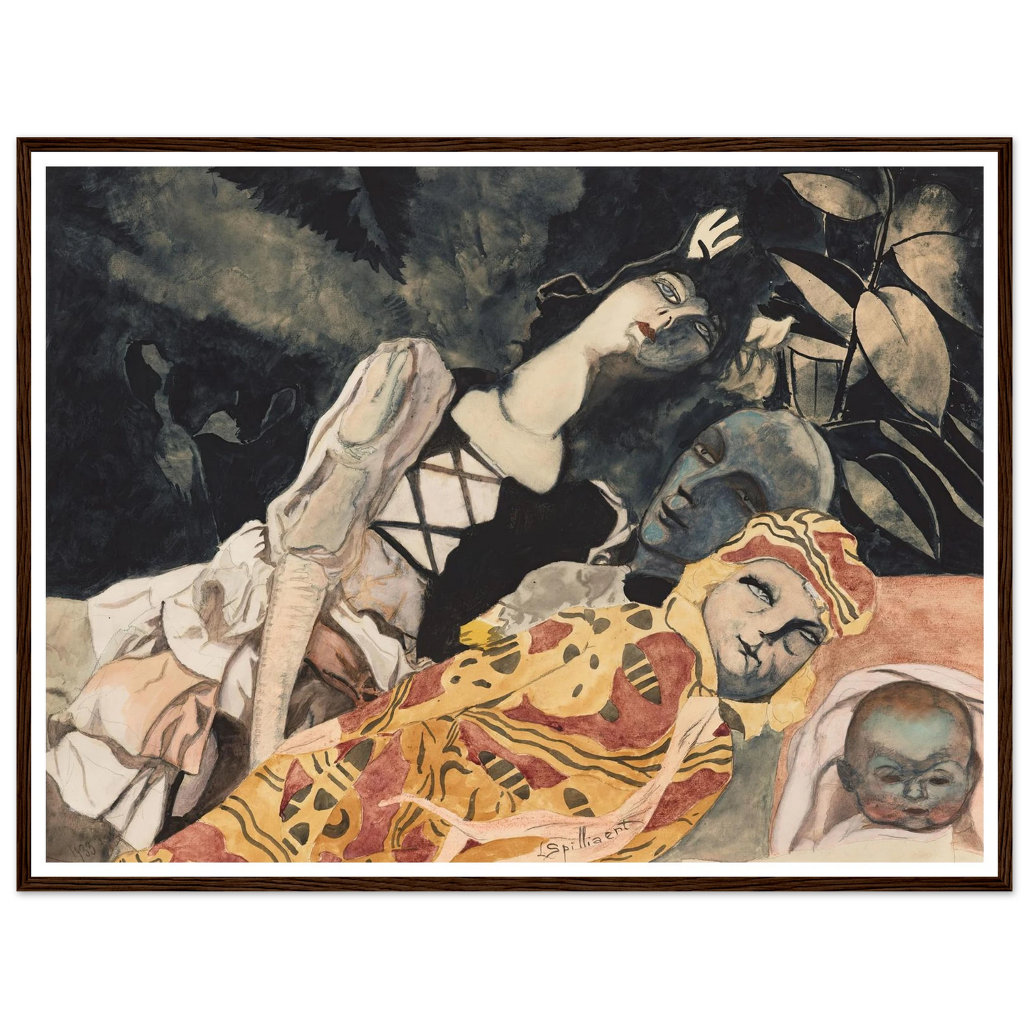 Poppen. Drie generaties (1933) Art Print | Leon Spilliaert - Framed Poster - 30x40 cm / 12x16″ - Black frame