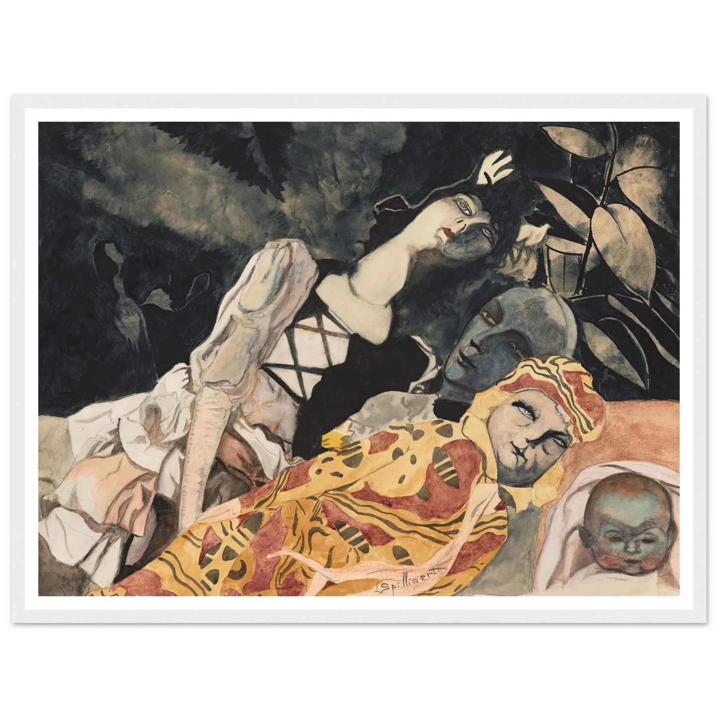 Poppen. Drie generaties (1933) Art Print | Leon Spilliaert - Framed Poster - 30x40 cm / 12x16″ - Black frame