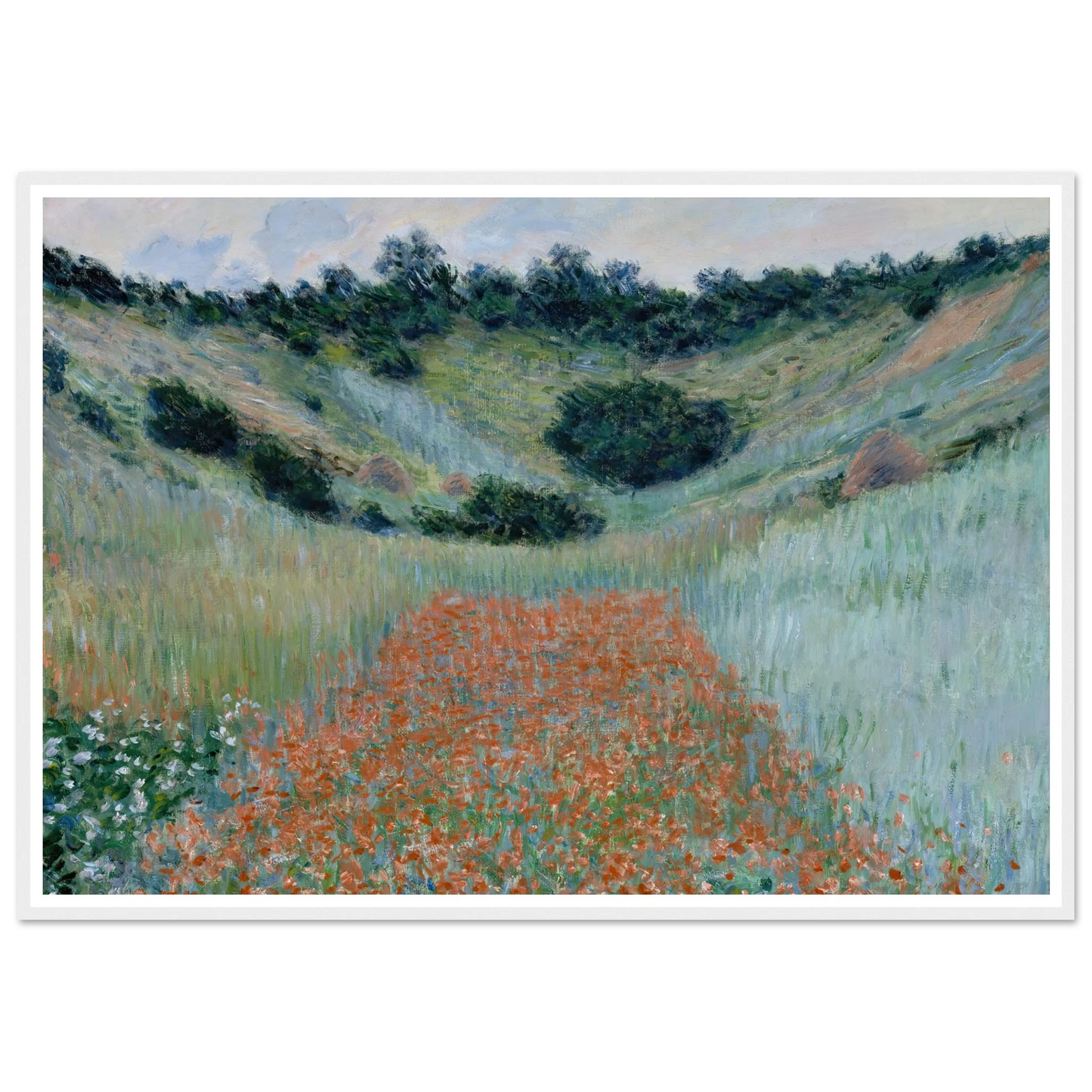 Poppy Field in a Hollow near Giverny (1885) Art Print | Claude Monet - Framed Poster - 30x40 cm / 12x16″ - Black frame