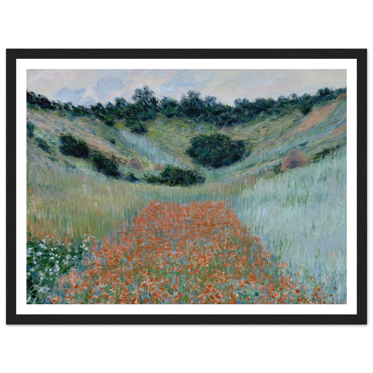 Poppy Field in a Hollow near Giverny (1885) Art Print | Claude Monet - Framed Poster - 30x40 cm / 12x16″ - Black frame