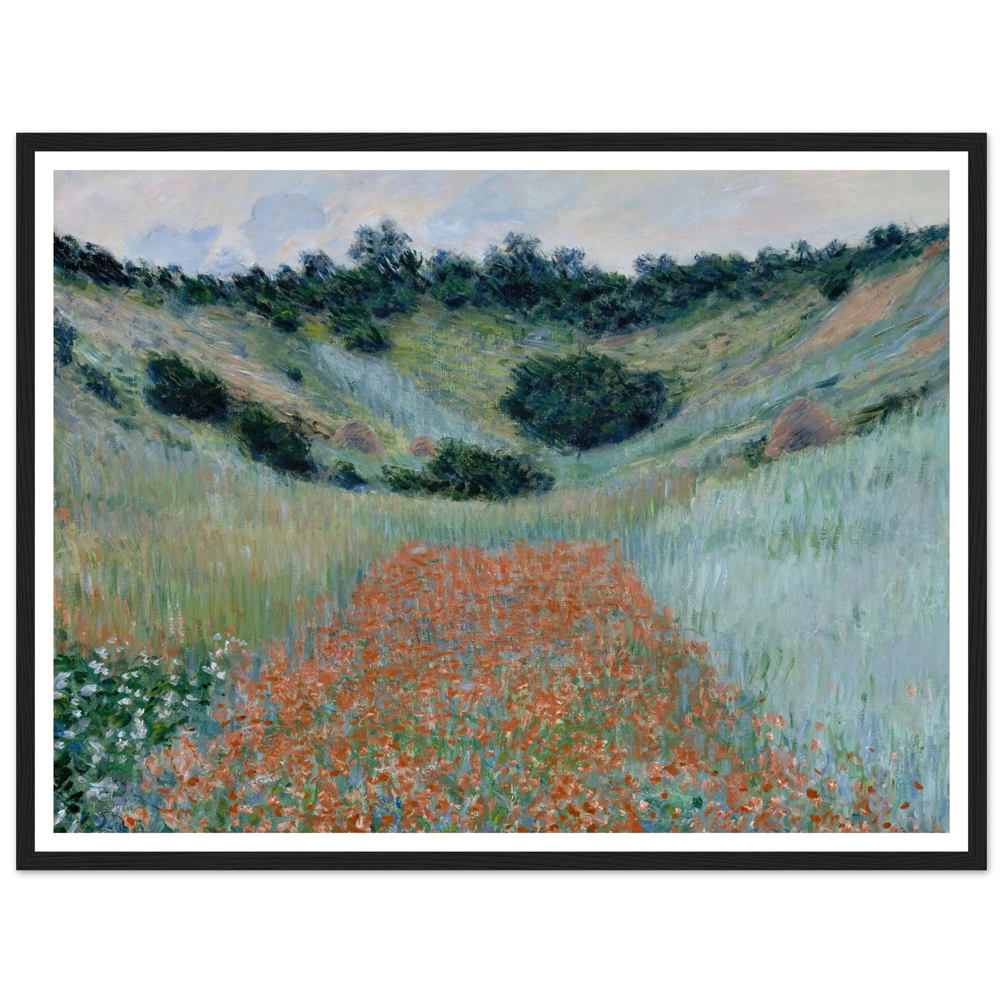Poppy Field in a Hollow near Giverny (1885) Art Print | Claude Monet - Framed Poster - 30x40 cm / 12x16″ - Black frame