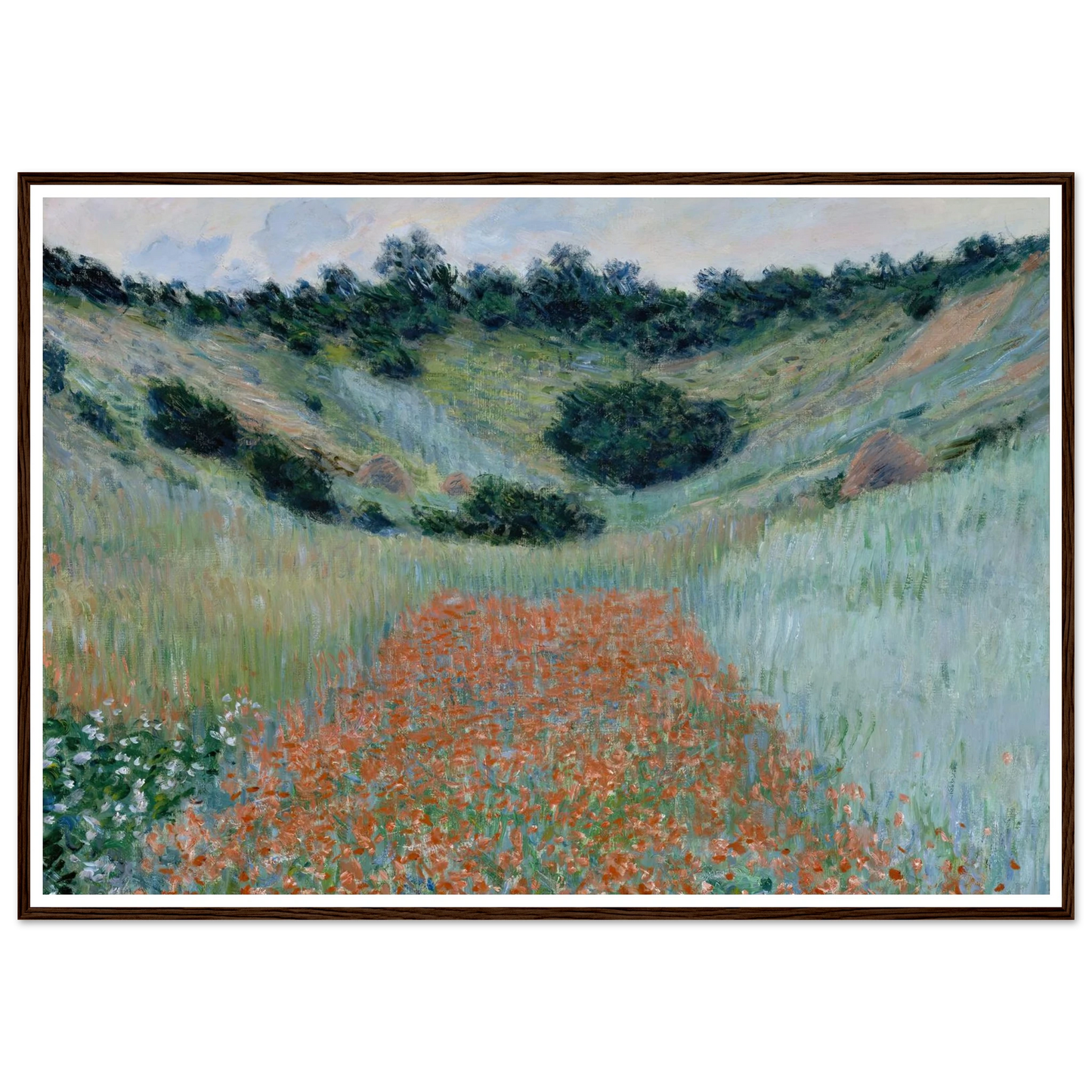 Poppy Field in a Hollow near Giverny (1885) Art Print | Claude Monet - Framed Poster - 30x40 cm / 12x16″ - Black frame