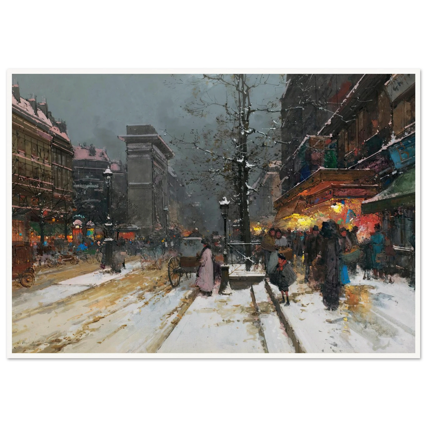 Porte Saint-Denis, Paris Art Print | Eugene Galien Laloue - Framed Poster - 30x40 cm / 12x16″ - Black frame