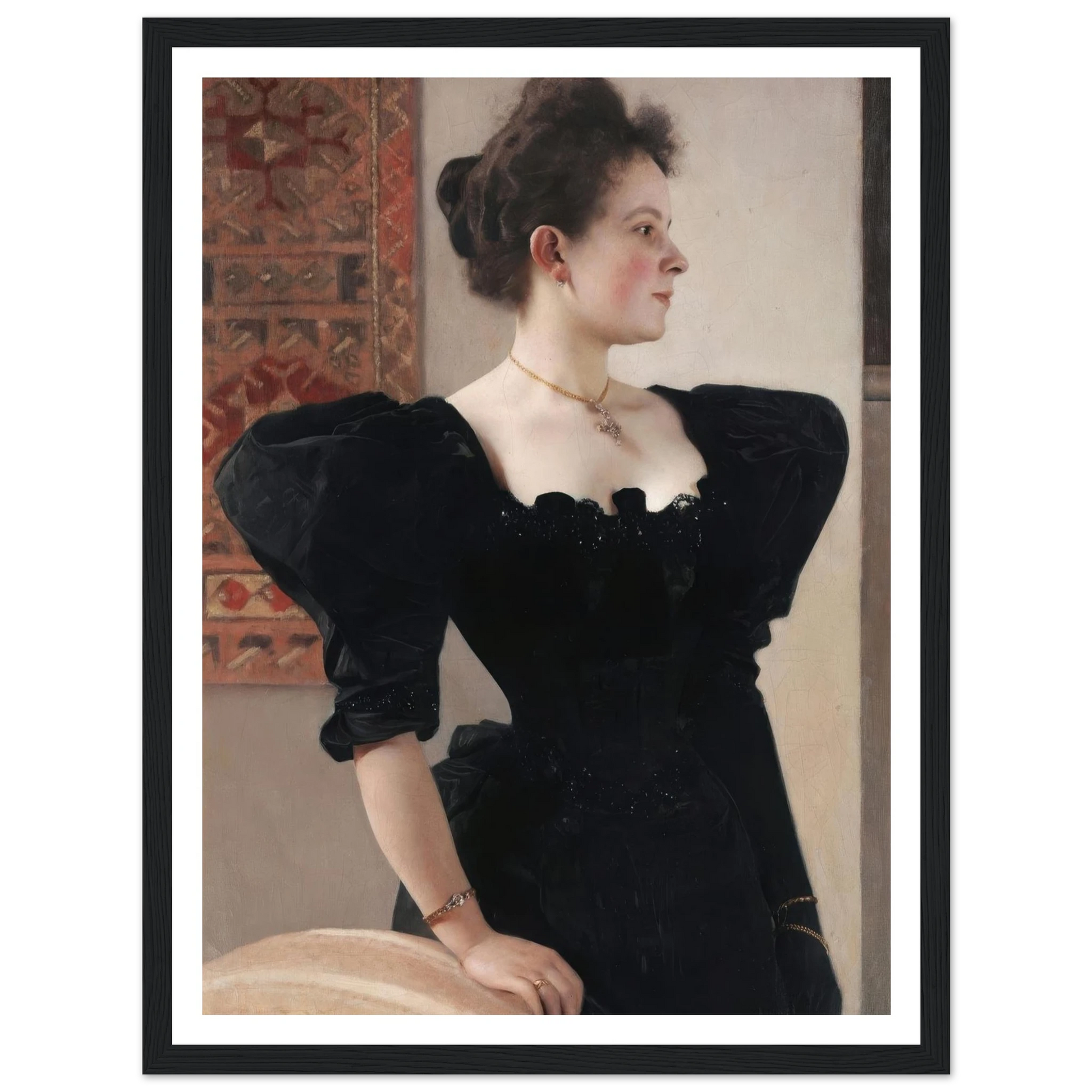 Portrait of a lady (Marie Breunig) (1894) Art Print | Gustav Klimt - Framed Poster - 30x40 cm / 12x16″ - Black frame