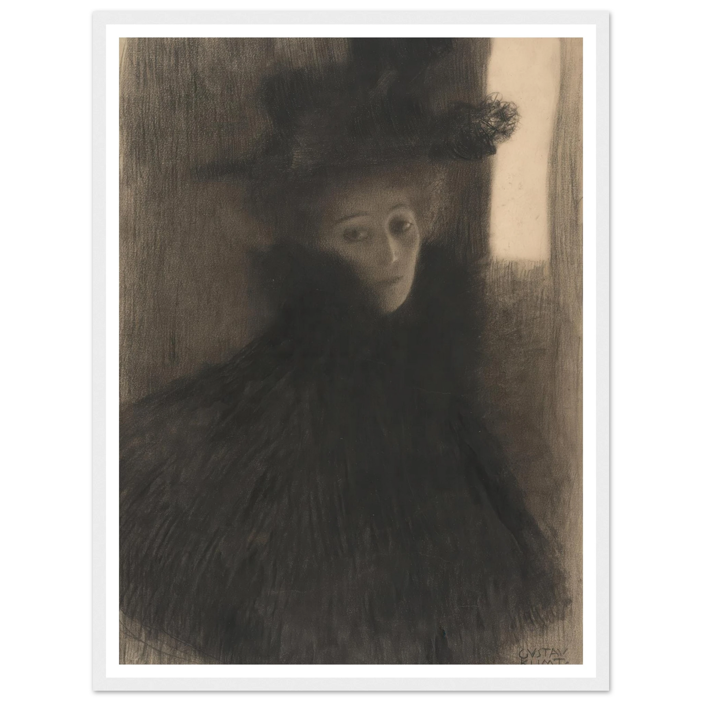 Portrait of a Lady with Cape and Hat (1897-1898) Art Print | Gustav Klimt - Framed Poster - 30x40 cm / 12x16″ - Black frame