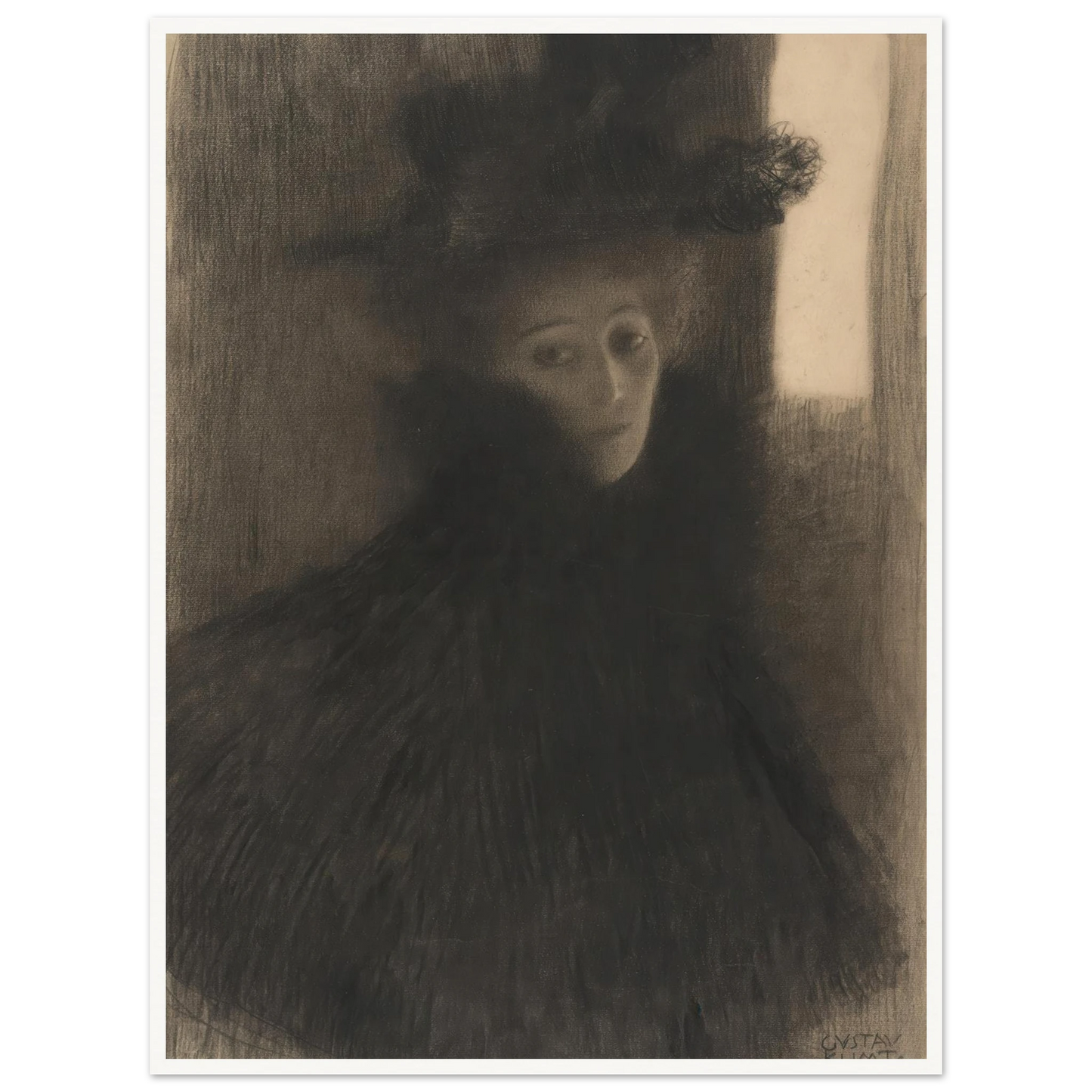 Portrait of a Lady with Cape and Hat (1897-1898) Art Print | Gustav Klimt - Framed Poster - 30x40 cm / 12x16″ - Black frame