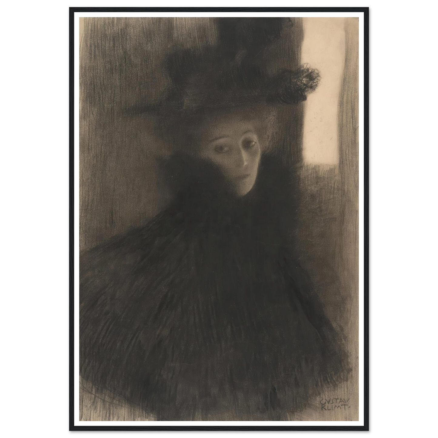 Portrait of a Lady with Cape and Hat (1897-1898) Art Print | Gustav Klimt - Framed Poster - 30x40 cm / 12x16″ - Black frame