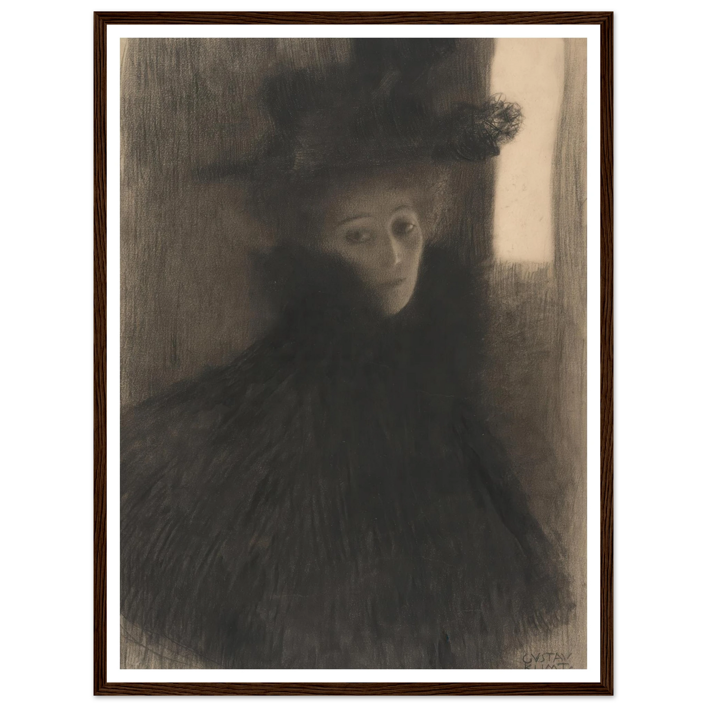 Portrait of a Lady with Cape and Hat (1897-1898) Art Print | Gustav Klimt - Framed Poster - 30x40 cm / 12x16″ - Black frame