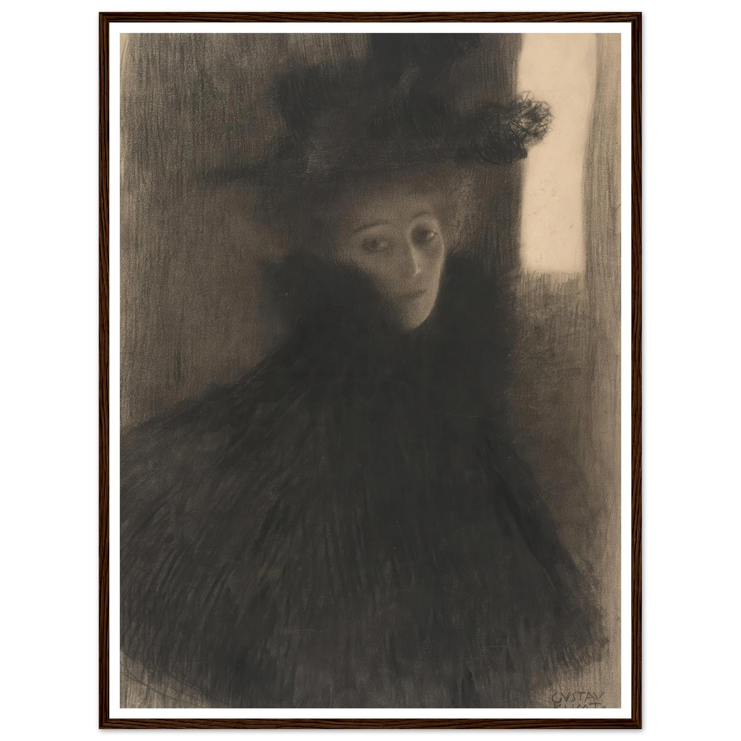 Portrait of a Lady with Cape and Hat (1897-1898) Art Print | Gustav Klimt - Framed Poster - 30x40 cm / 12x16″ - Black frame