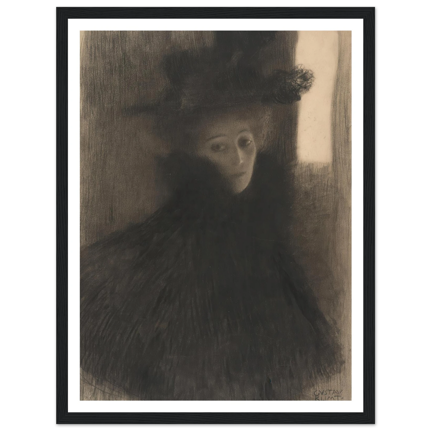 Portrait of a Lady with Cape and Hat (1897-1898) Art Print | Gustav Klimt - Framed Poster - 30x40 cm / 12x16″ - Black frame