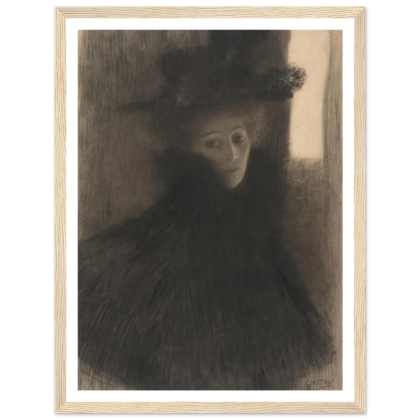 Portrait of a Lady with Cape and Hat (1897-1898) Art Print | Gustav Klimt - Framed Poster - 30x40 cm / 12x16″ - Black frame