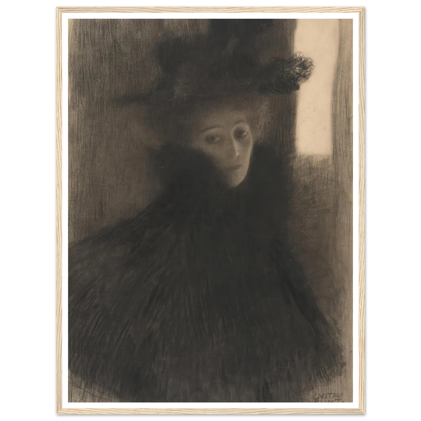 Portrait of a Lady with Cape and Hat (1897-1898) Art Print | Gustav Klimt - Framed Poster - 30x40 cm / 12x16″ - Black frame