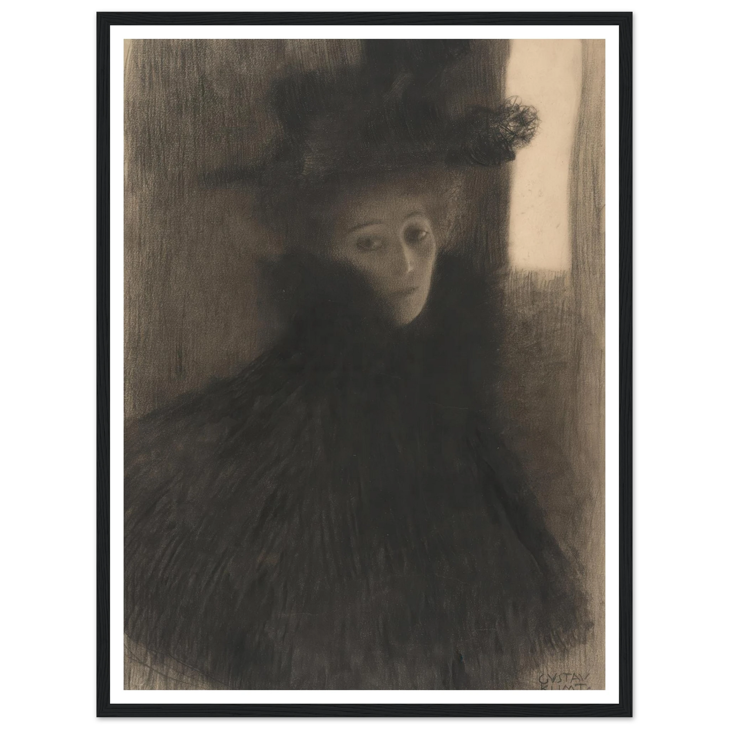 Portrait of a Lady with Cape and Hat (1897-1898) Art Print | Gustav Klimt - Framed Poster - 30x40 cm / 12x16″ - Black frame