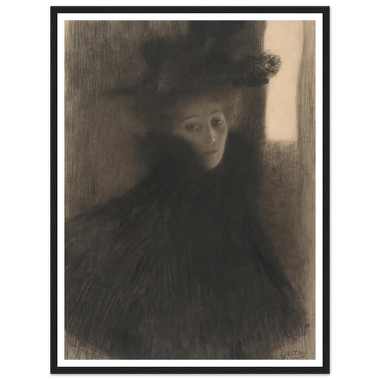 Portrait of a Lady with Cape and Hat (1897-1898) Art Print | Gustav Klimt - Framed Poster - 30x40 cm / 12x16″ - Black frame