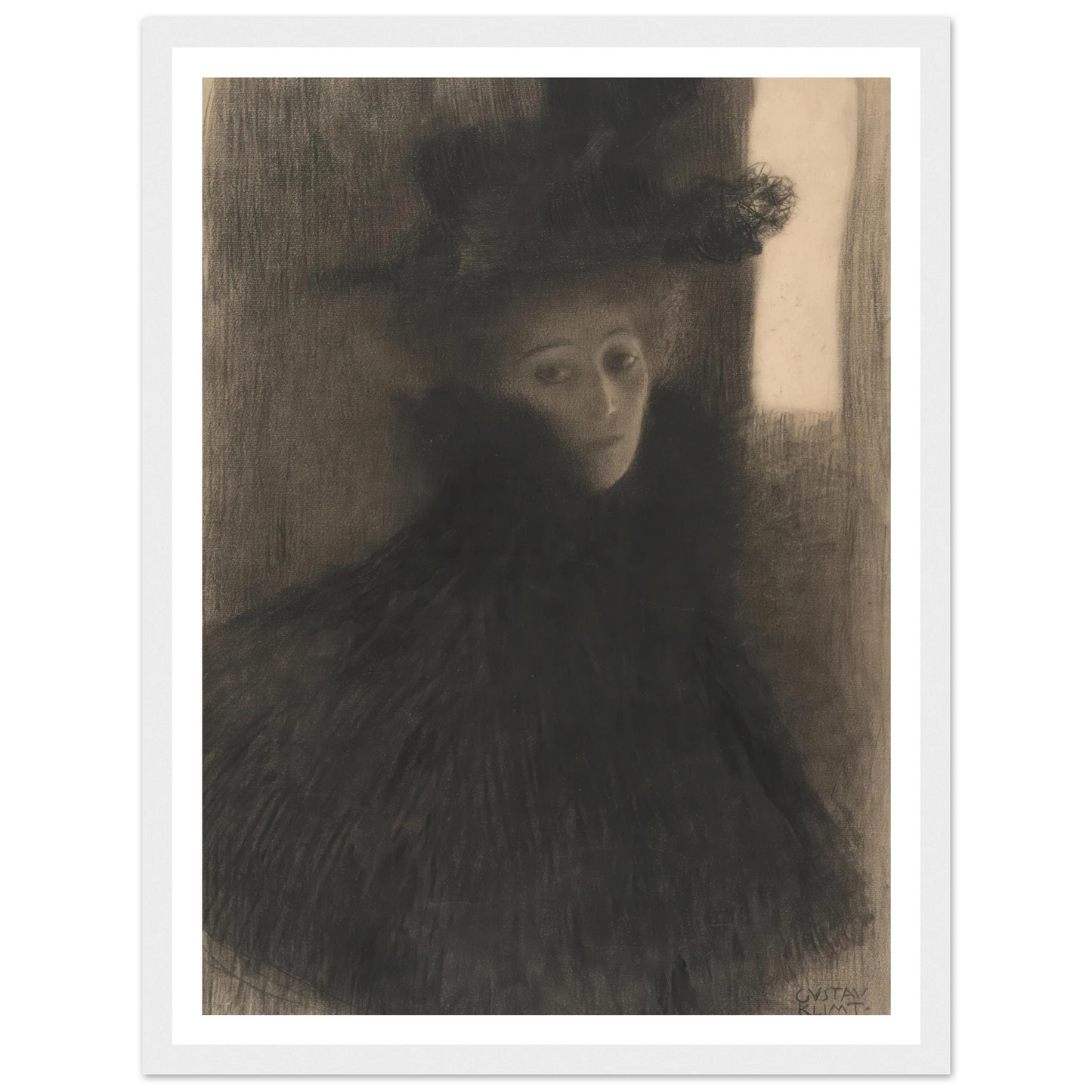 Portrait of a Lady with Cape and Hat (1897-1898) Art Print | Gustav Klimt - Framed Poster - 30x40 cm / 12x16″ - Black frame