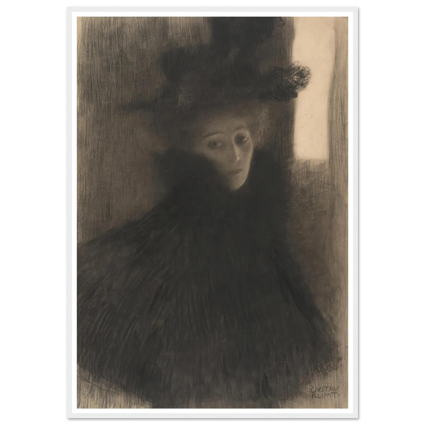 Portrait of a Lady with Cape and Hat (1897-1898) Art Print | Gustav Klimt - Framed Poster - 30x40 cm / 12x16″ - Black frame