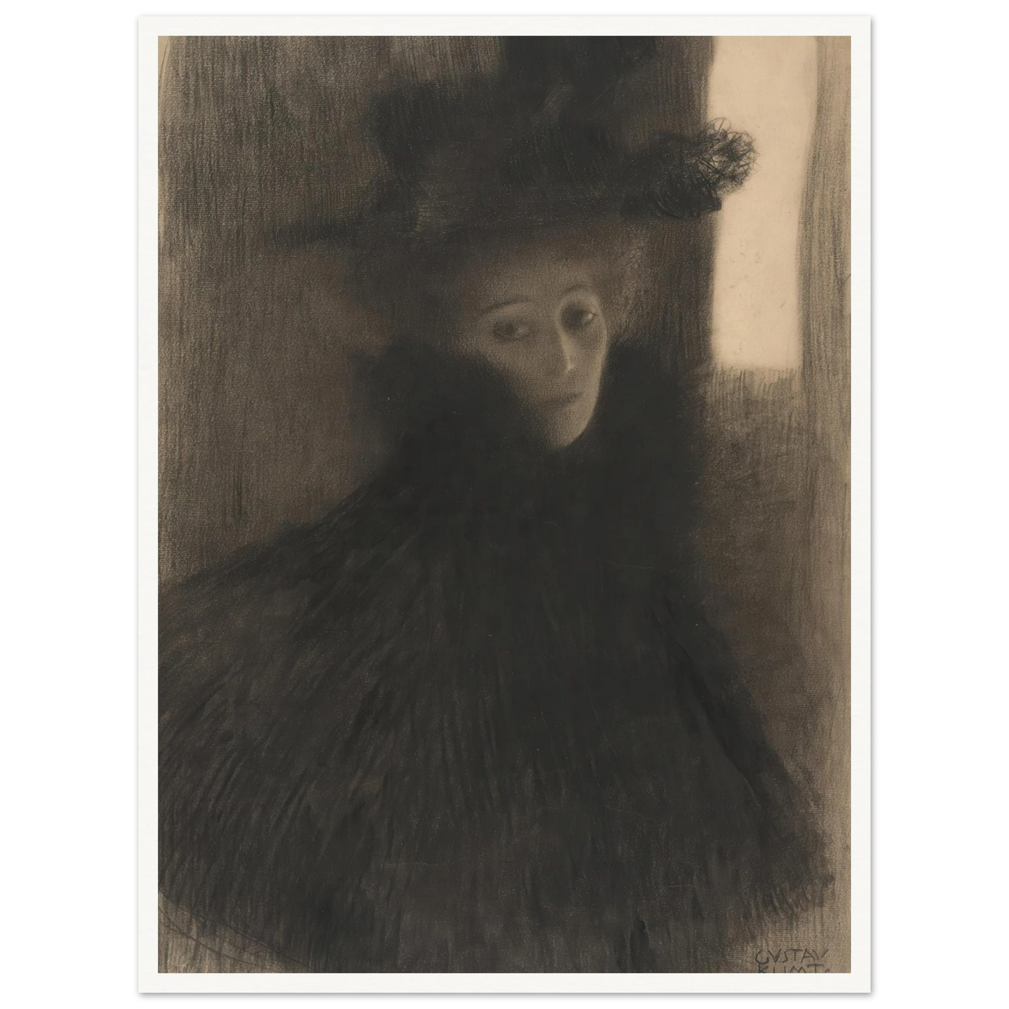 Portrait of a Lady with Cape and Hat (1897-1898) Art Print | Gustav Klimt - Framed Poster - 30x40 cm / 12x16″ - Black frame