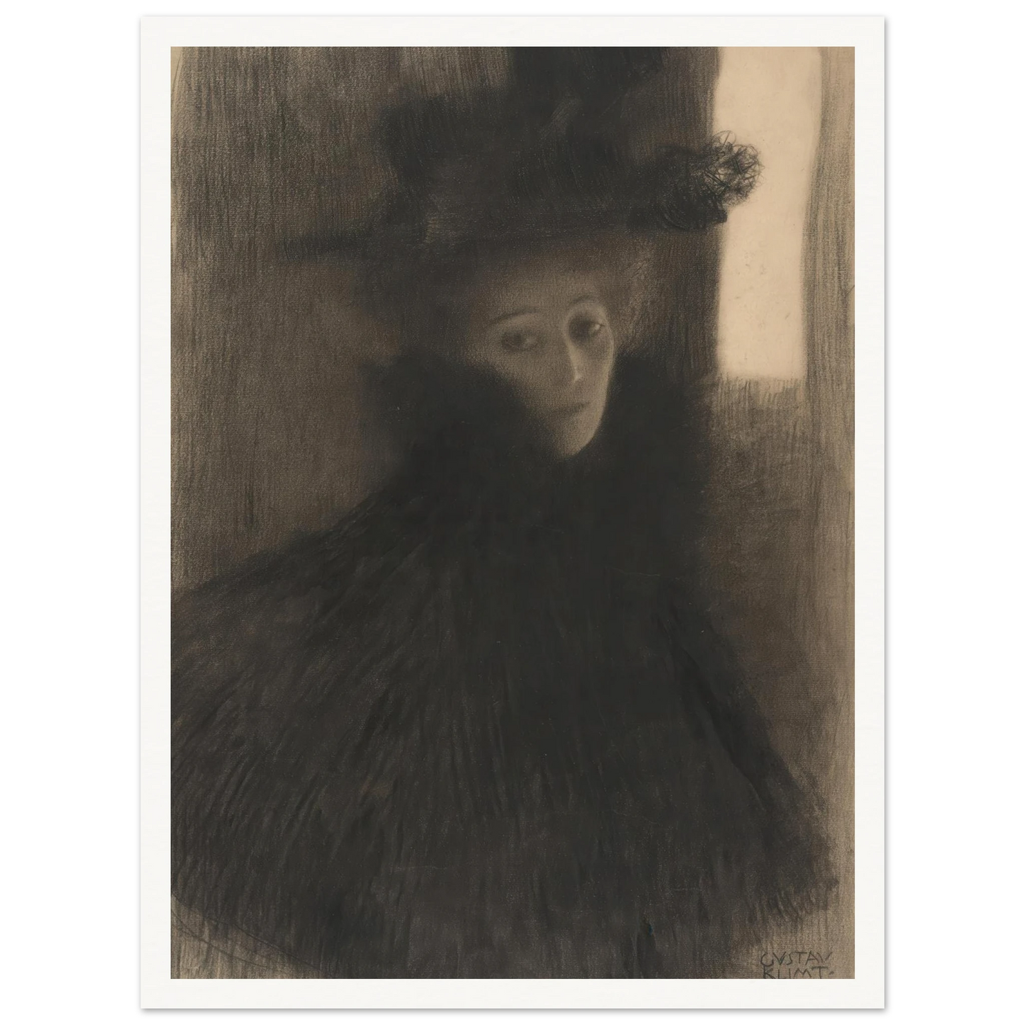 Portrait of a Lady with Cape and Hat (1897-1898) Art Print | Gustav Klimt - Framed Poster - 30x40 cm / 12x16″ - Black frame