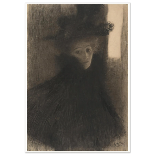 Portrait of a Lady with Cape and Hat (1897-1898) Art Print | Gustav Klimt - Framed Poster - 30x40 cm / 12x16″ - Black frame
