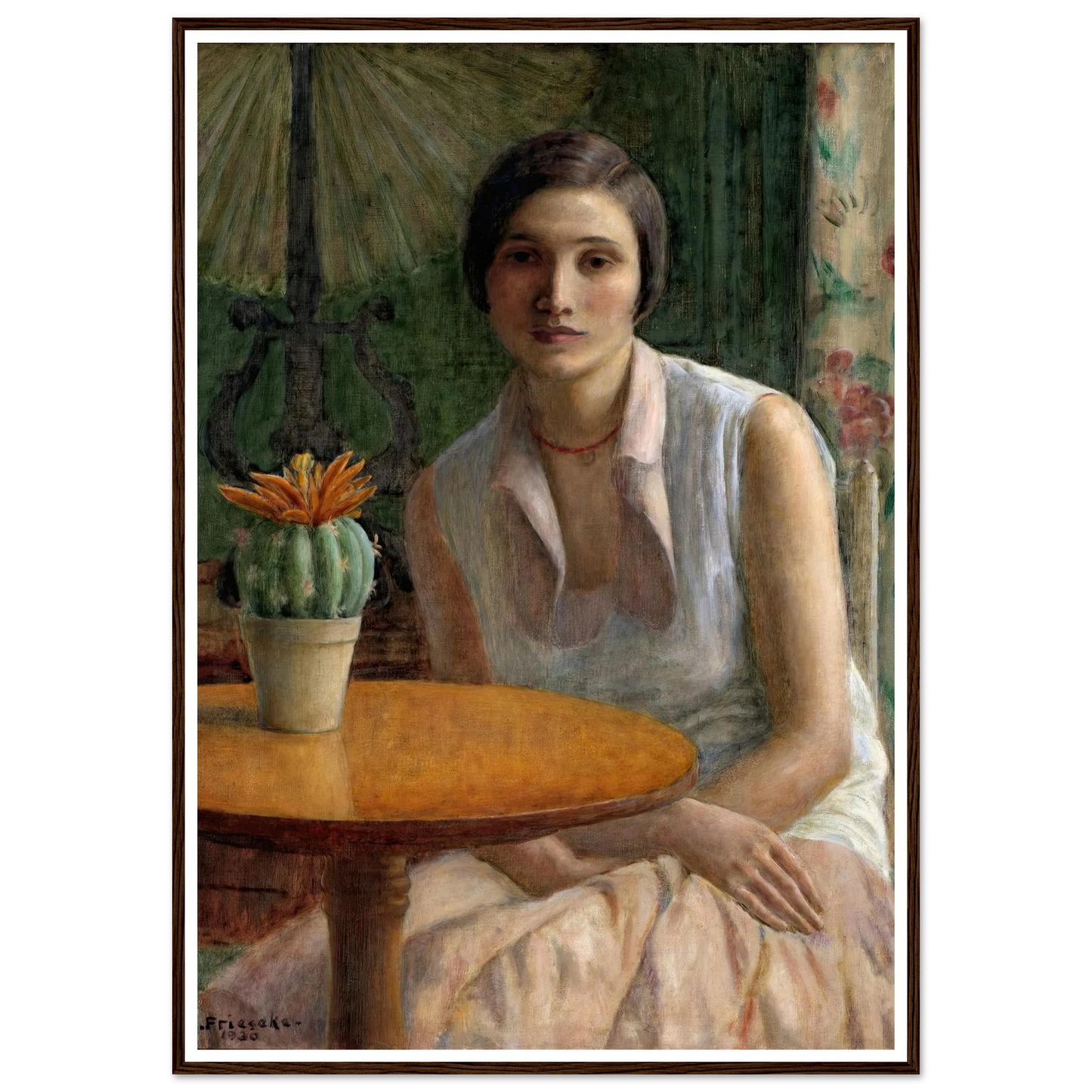 Portrait of a Woman (with Cactus) (1930) Art Print | Frederick Carl Frieseke - Framed Poster - 30x40 cm / 12x16″ - Black frame