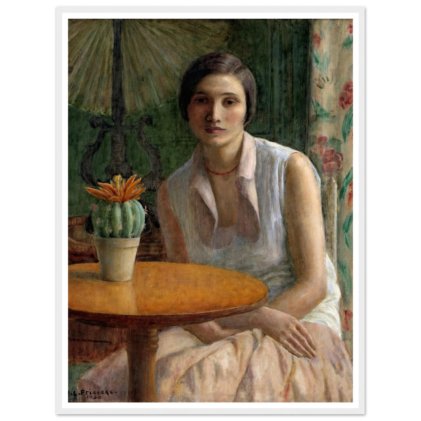 Portrait of a Woman (with Cactus) (1930) Art Print | Frederick Carl Frieseke - Framed Poster - 30x40 cm / 12x16″ - Black frame