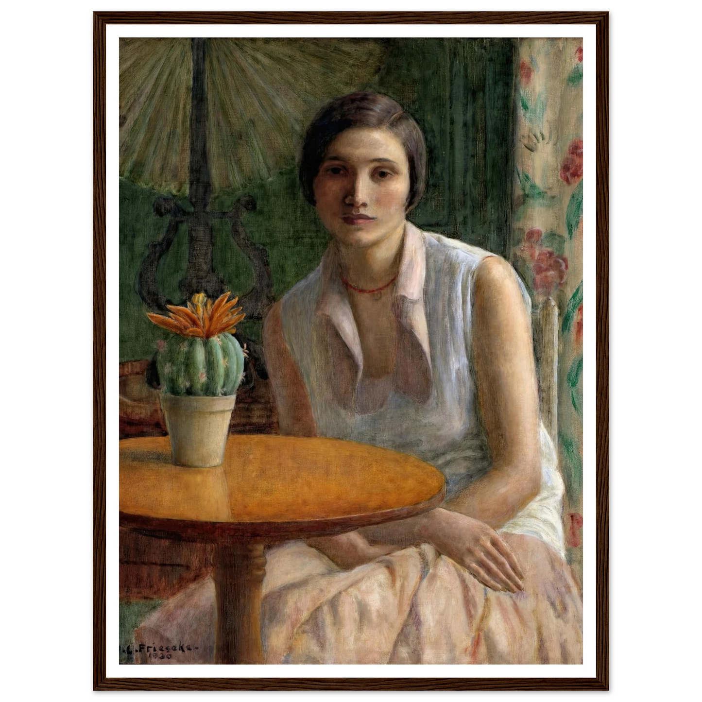 Portrait of a Woman (with Cactus) (1930) Art Print | Frederick Carl Frieseke - Framed Poster - 30x40 cm / 12x16″ - Black frame