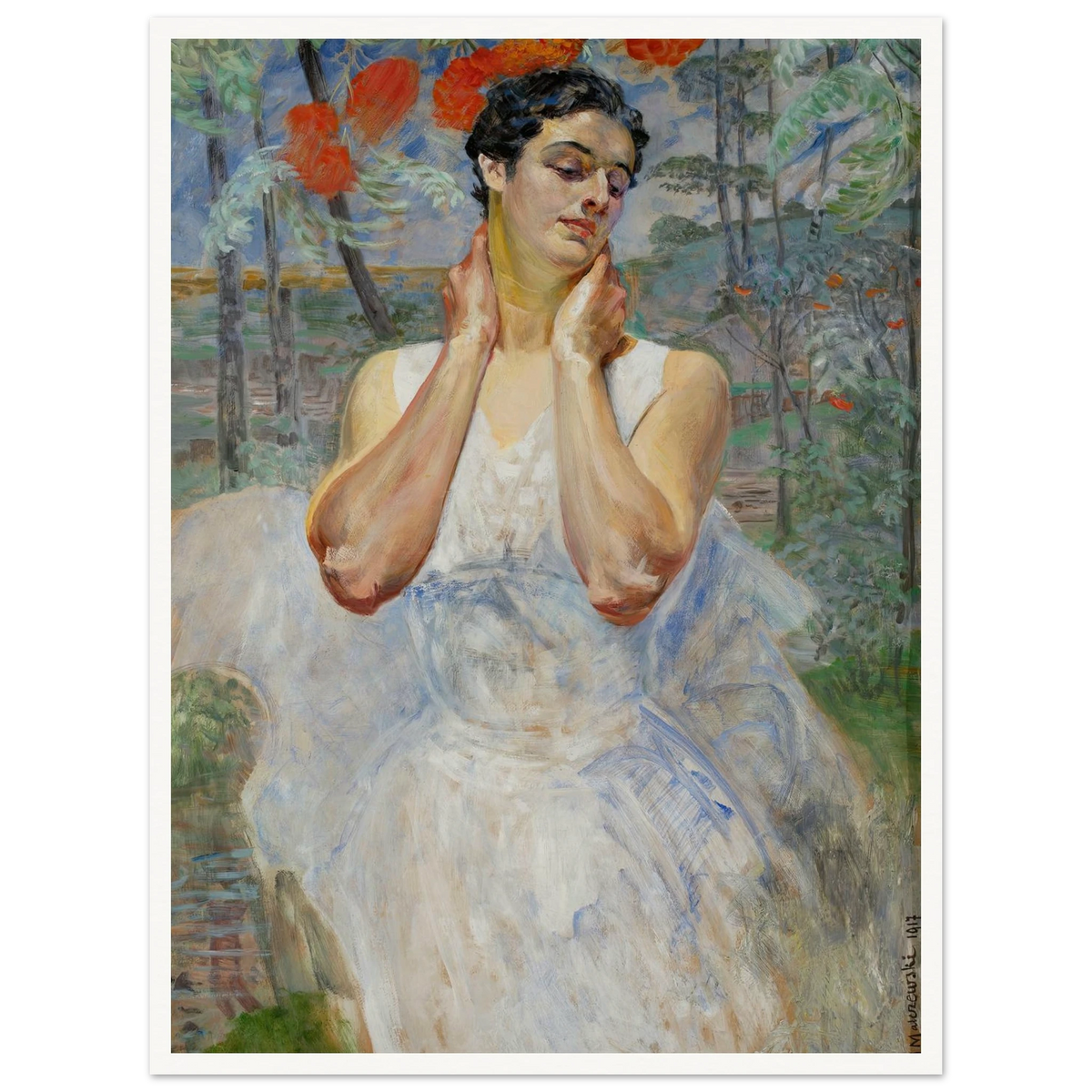 Portrait of a woman with rowanberry (1917) Art Print | Jacek Malczewski - Framed Poster - 30x40 cm / 12x16″ - Black frame