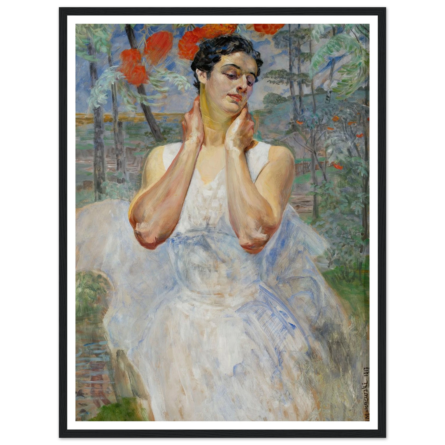 Portrait of a woman with rowanberry (1917) Art Print | Jacek Malczewski - Framed Poster - 30x40 cm / 12x16″ - Black frame