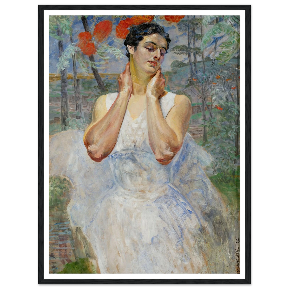 Portrait of a woman with rowanberry (1917) Art Print | Jacek Malczewski - Framed Poster - 30x40 cm / 12x16″ - Black frame