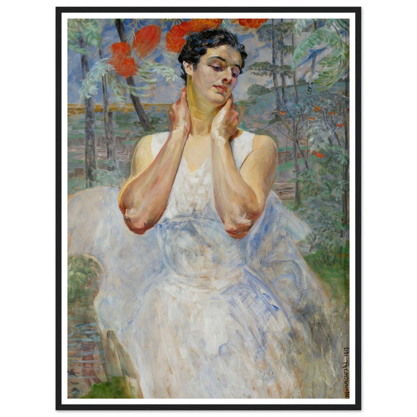 Portrait of a woman with rowanberry (1917) Art Print | Jacek Malczewski - Framed Poster - 30x40 cm / 12x16″ - Black frame