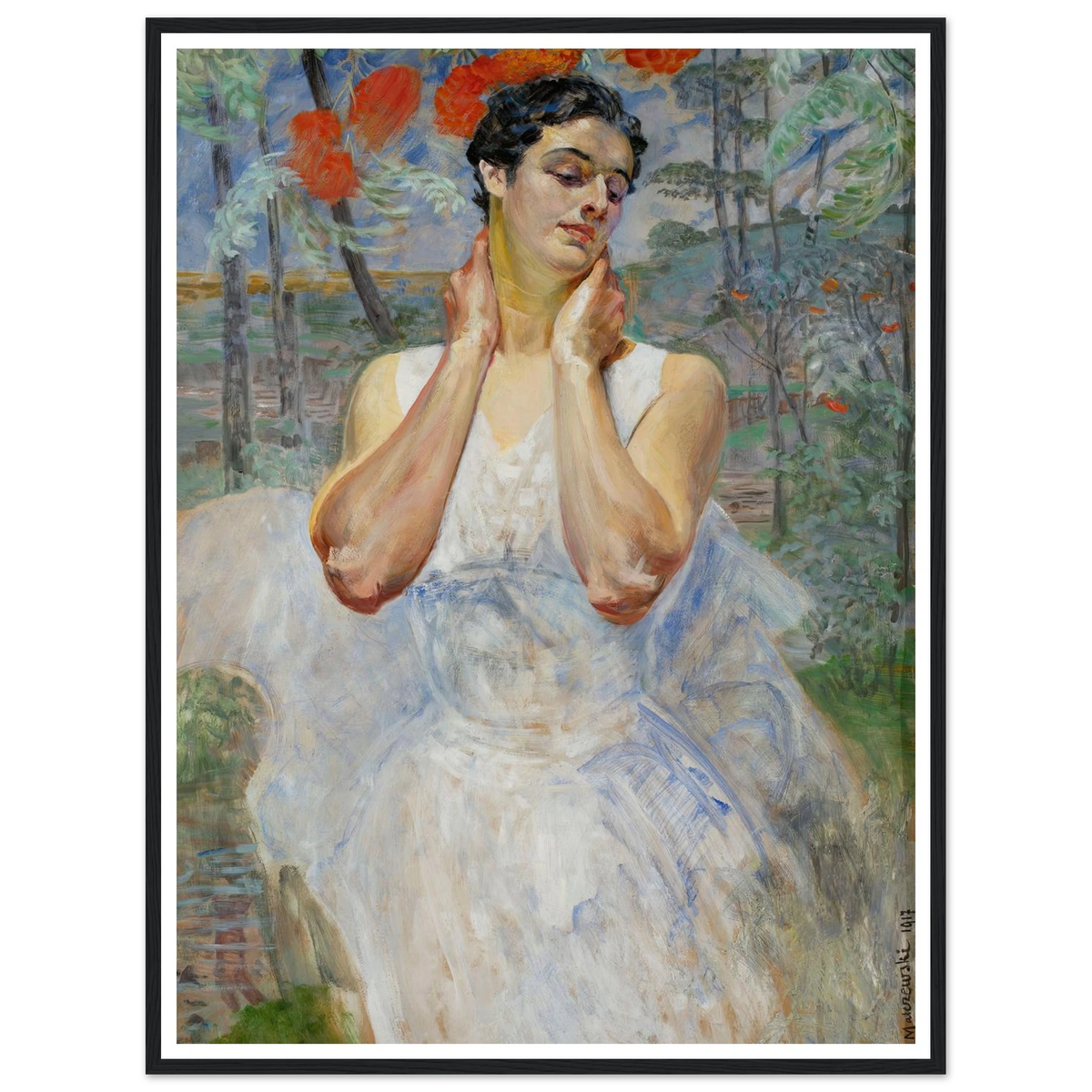 Portrait of a woman with rowanberry (1917) Art Print | Jacek Malczewski - Framed Poster - 30x40 cm / 12x16″ - Black frame