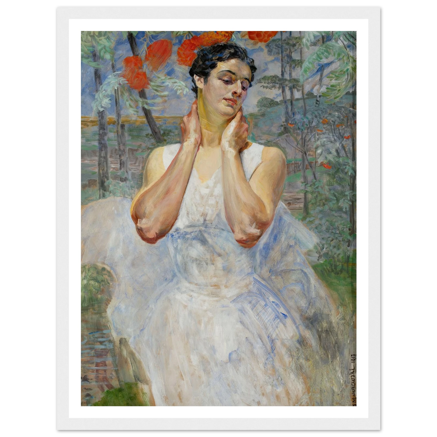 Portrait of a woman with rowanberry (1917) Art Print | Jacek Malczewski - Framed Poster - 30x40 cm / 12x16″ - Black frame