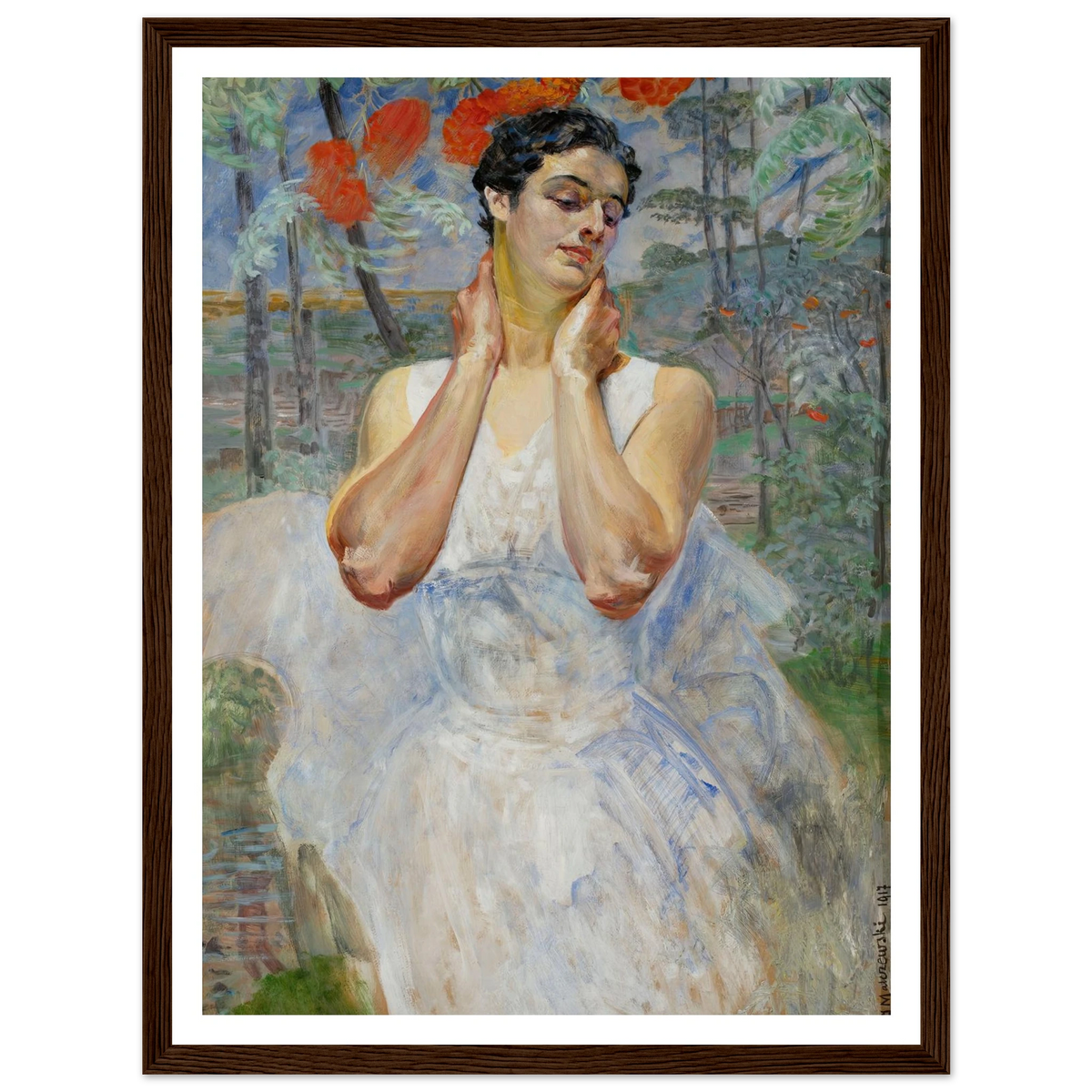 Portrait of a woman with rowanberry (1917) Art Print | Jacek Malczewski - Framed Poster - 30x40 cm / 12x16″ - Black frame