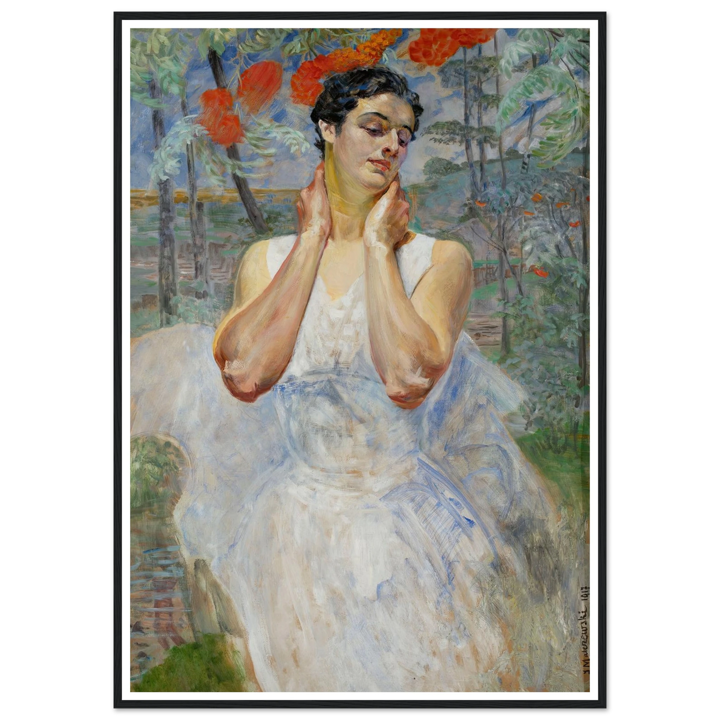 Portrait of a woman with rowanberry (1917) Art Print | Jacek Malczewski - Framed Poster - 30x40 cm / 12x16″ - Black frame