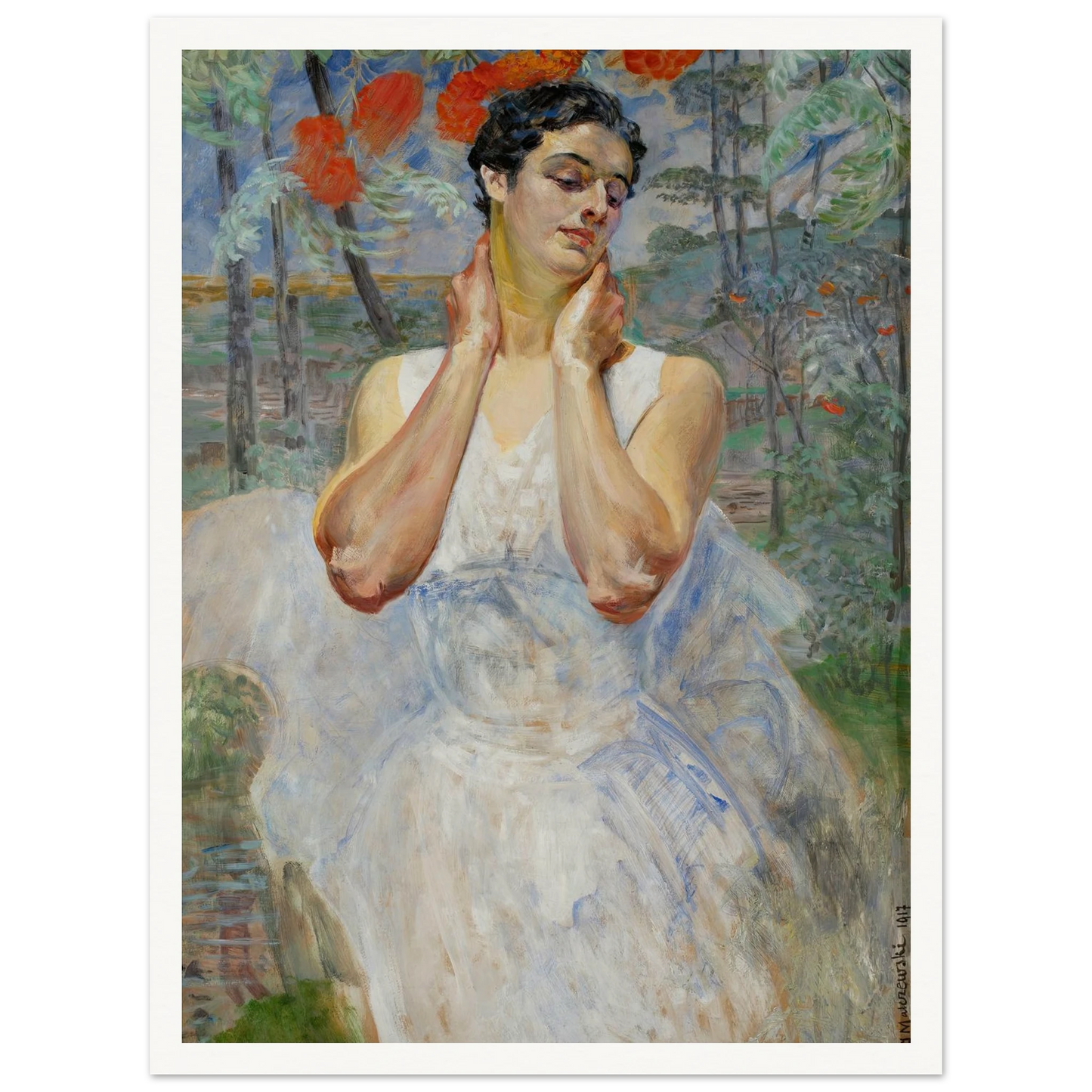 Portrait of a woman with rowanberry (1917) Art Print | Jacek Malczewski - Framed Poster - 30x40 cm / 12x16″ - Black frame