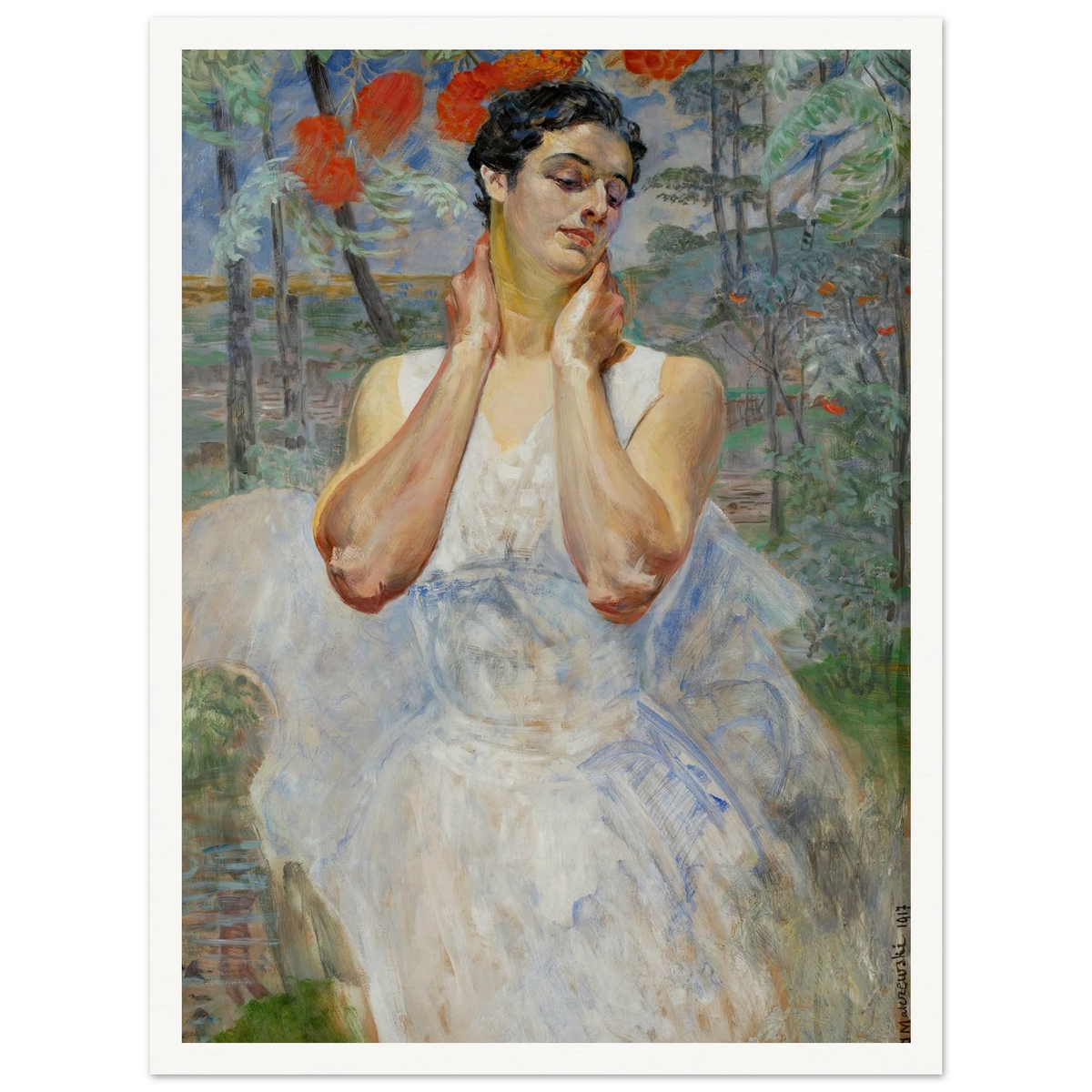 Portrait of a woman with rowanberry (1917) Art Print | Jacek Malczewski - Framed Poster - 30x40 cm / 12x16″ - Black frame
